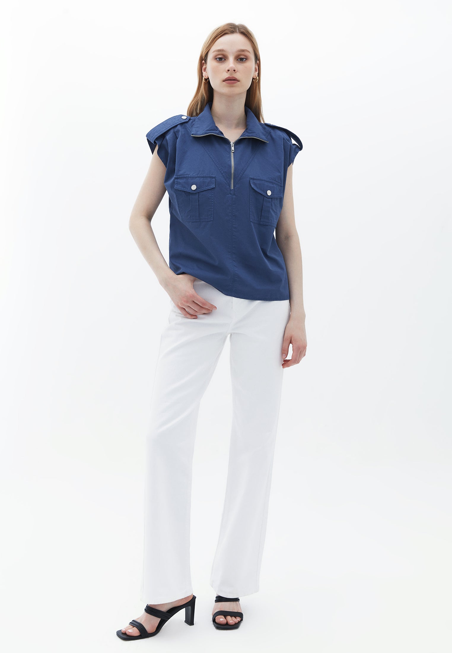 High neck detailed blouse - VINTAGE INDIGO