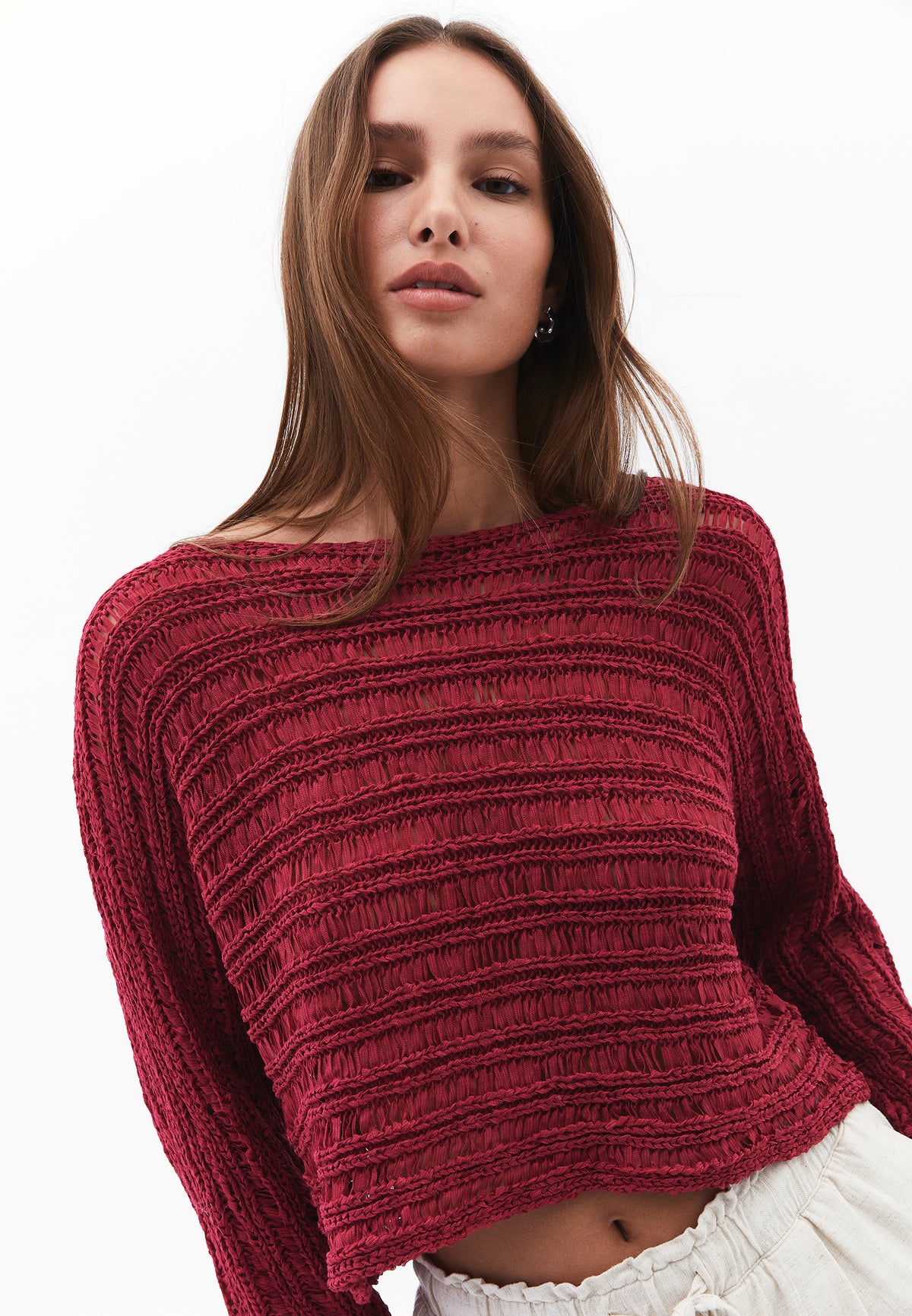 Openwork Boat Neck Pullover - VIVACIOUS
