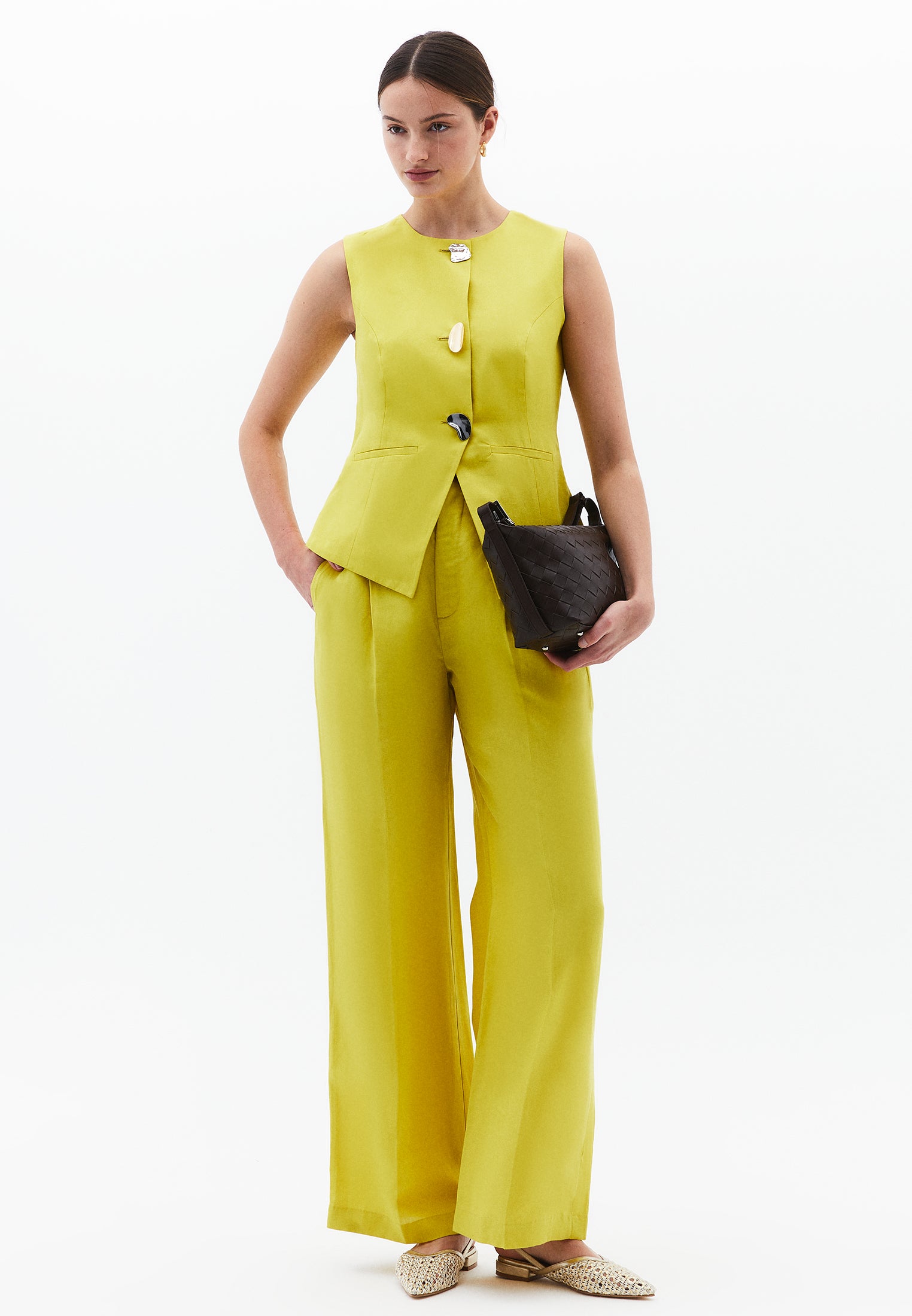 Vest With Button Details - WARM OLIVE