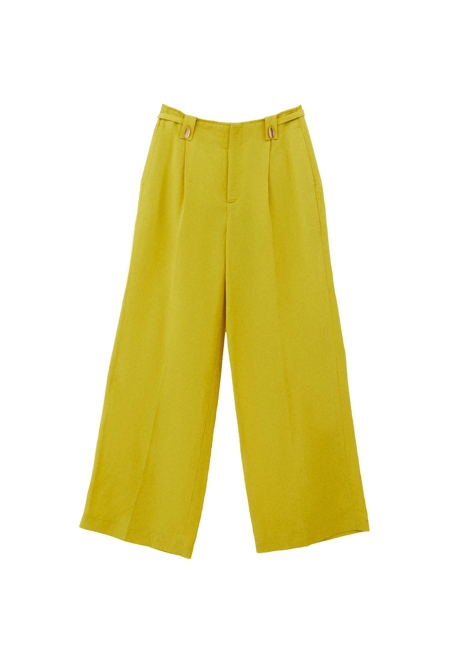 Wide Leg High Waist Button Detailed Pants - WARM OLIVE