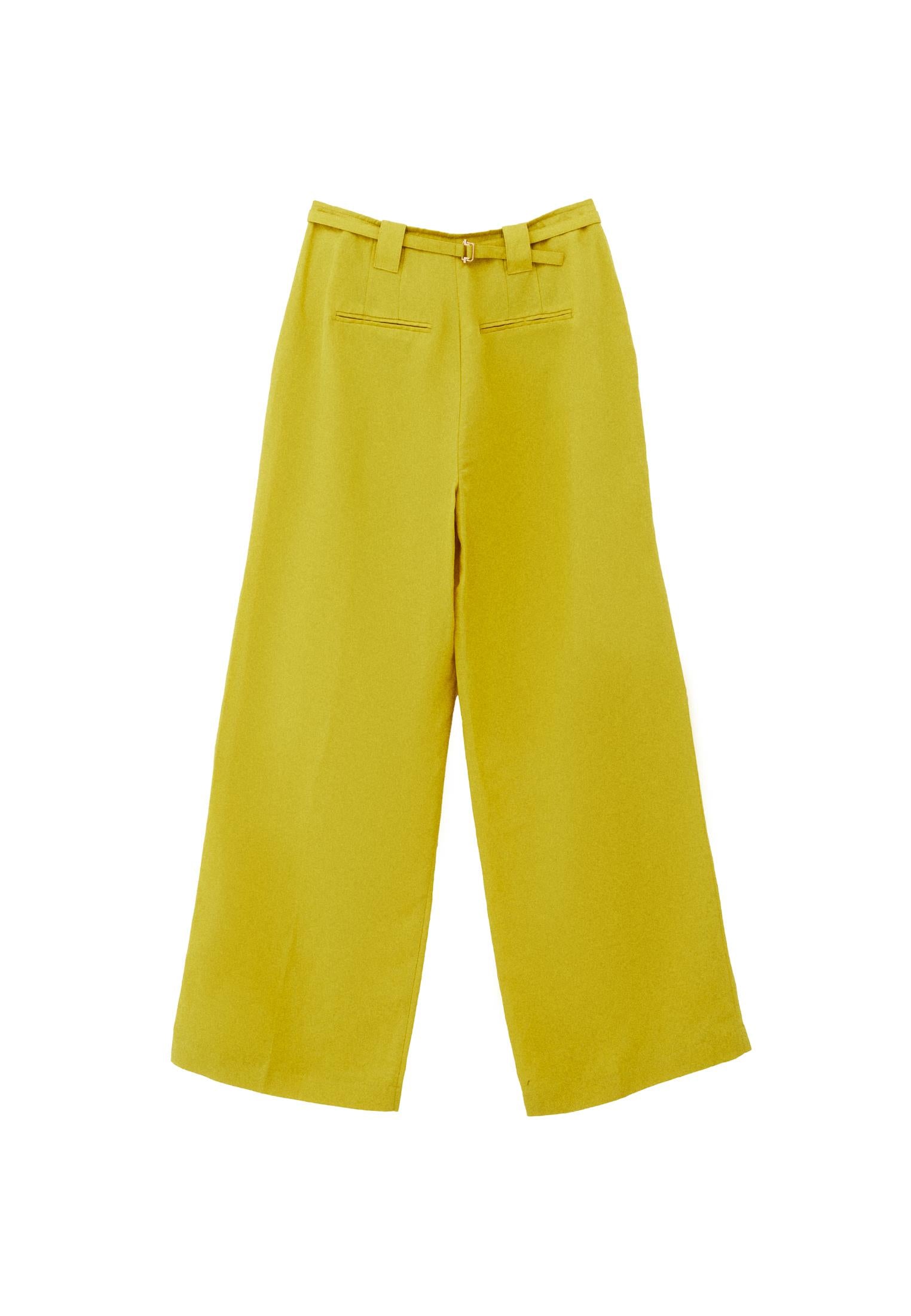 Wide Leg High Waist Button Detailed Pants - WARM OLIVE