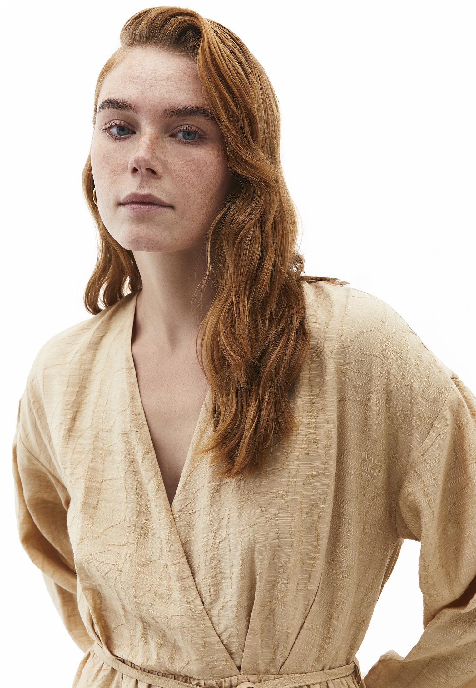 Dress With Tie And Long Sleeves - WARM SAND