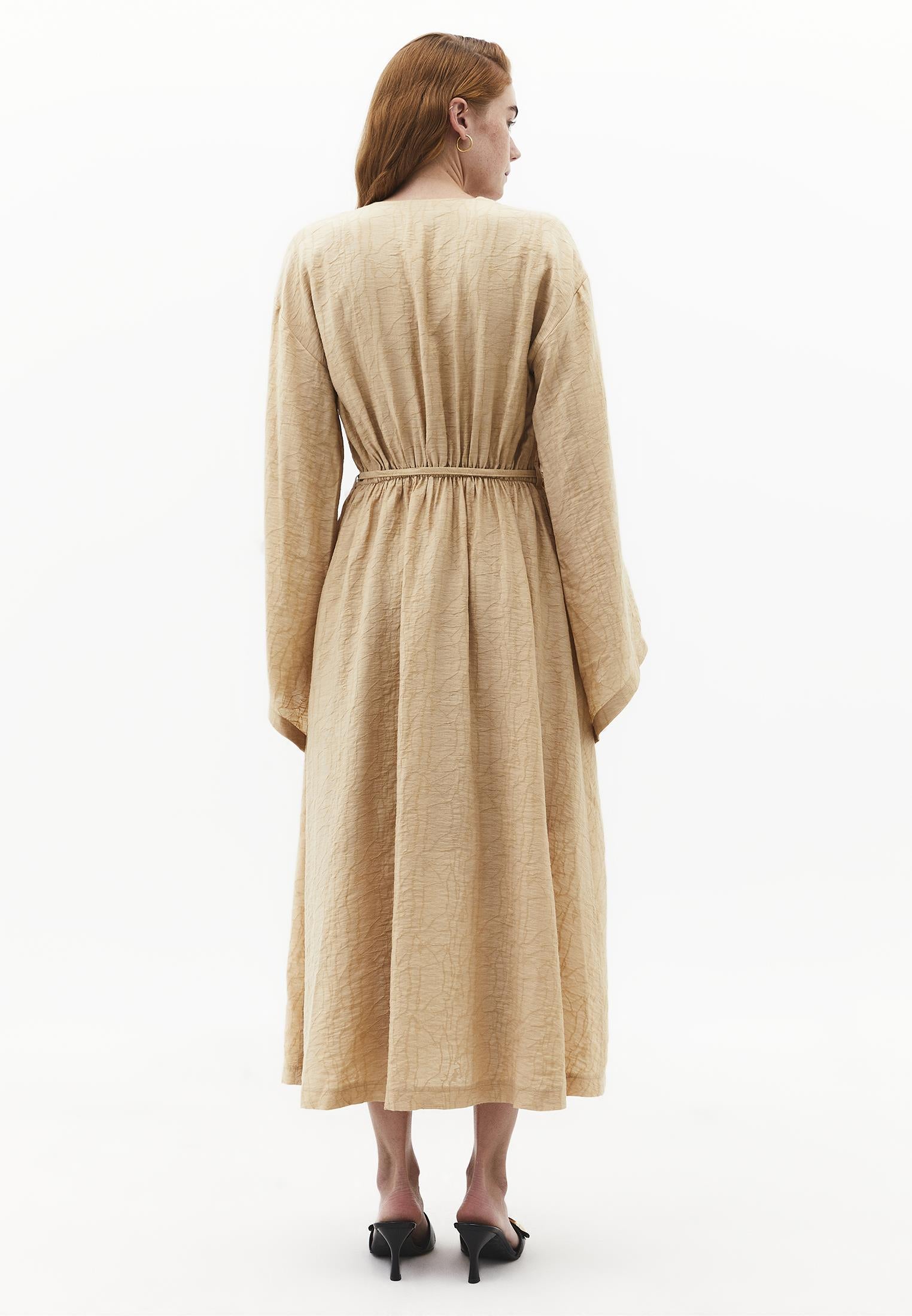 Dress With Tie And Long Sleeves - WARM SAND
