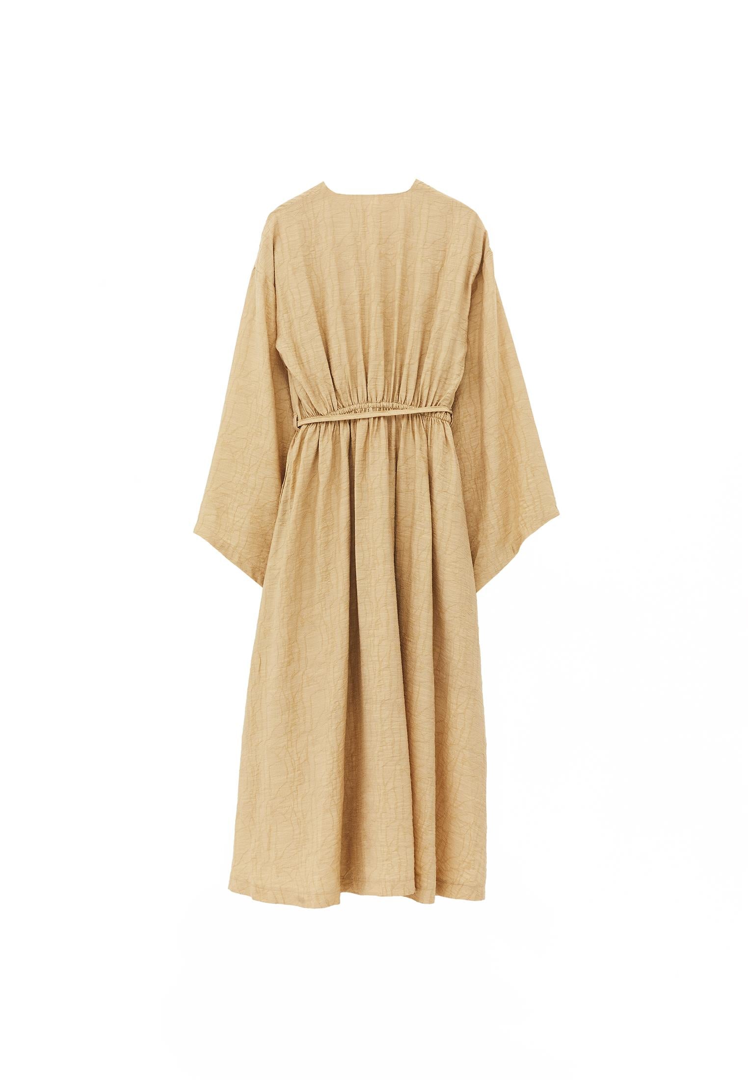 Dress With Tie And Long Sleeves - WARM SAND