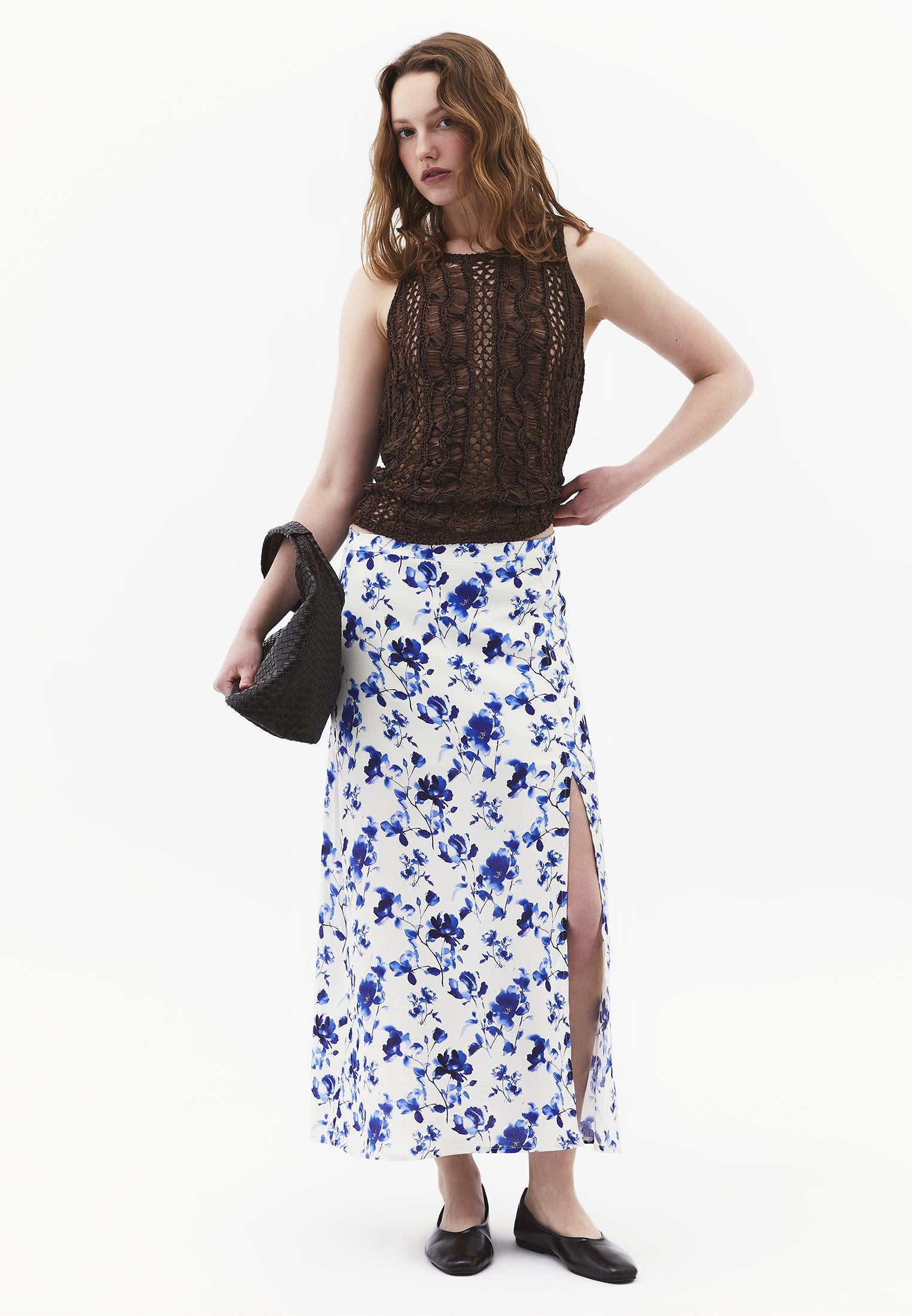 Flare Patterned High Waist Midi Skirt - WATER COLOR PRINT