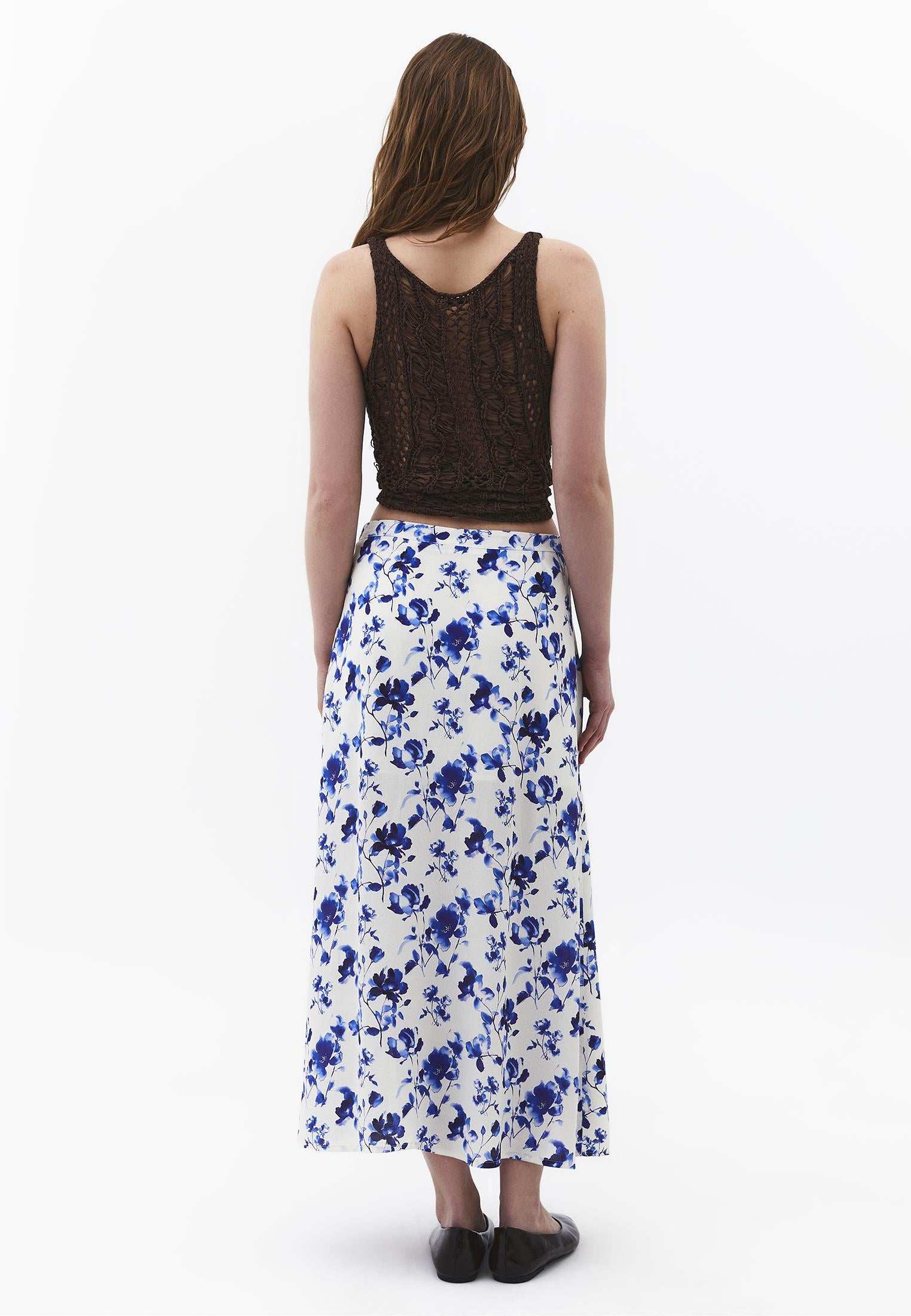 Flare Patterned High Waist Midi Skirt - WATER COLOR PRINT