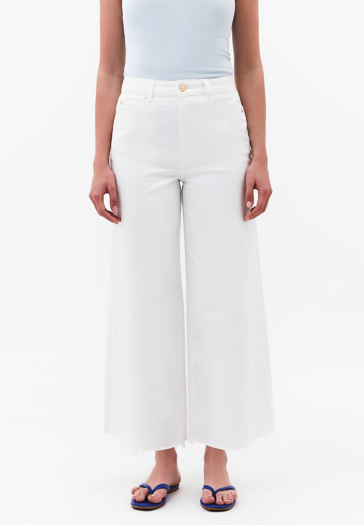 Wide Leg Ultra High Waist Pants - WHITE DENIM