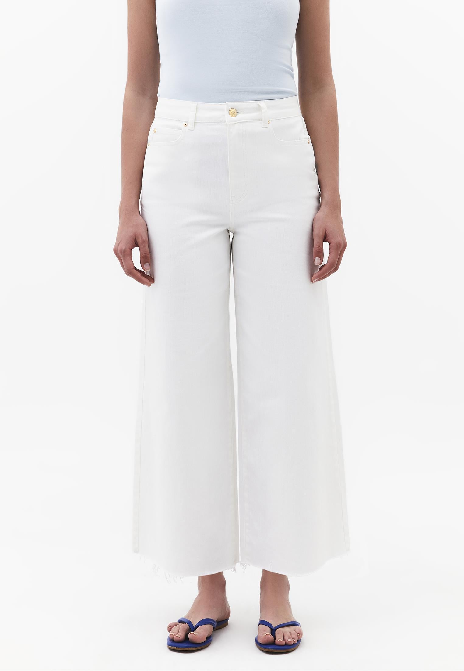 Wide Leg Ultra High Waist Pants - WHITE DENIM