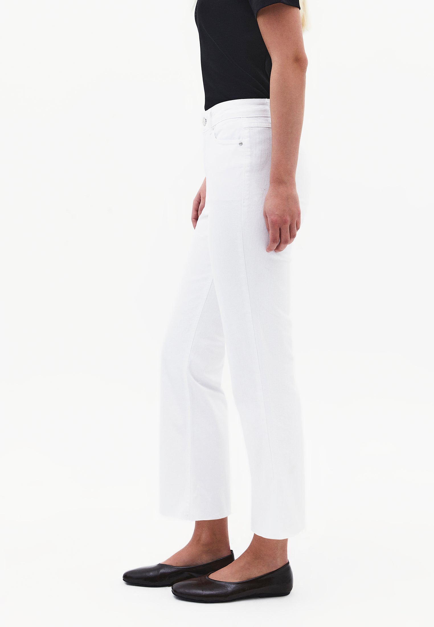 High Waist Spanish Hem Pants With Pocket Detail - WHITE DENIM