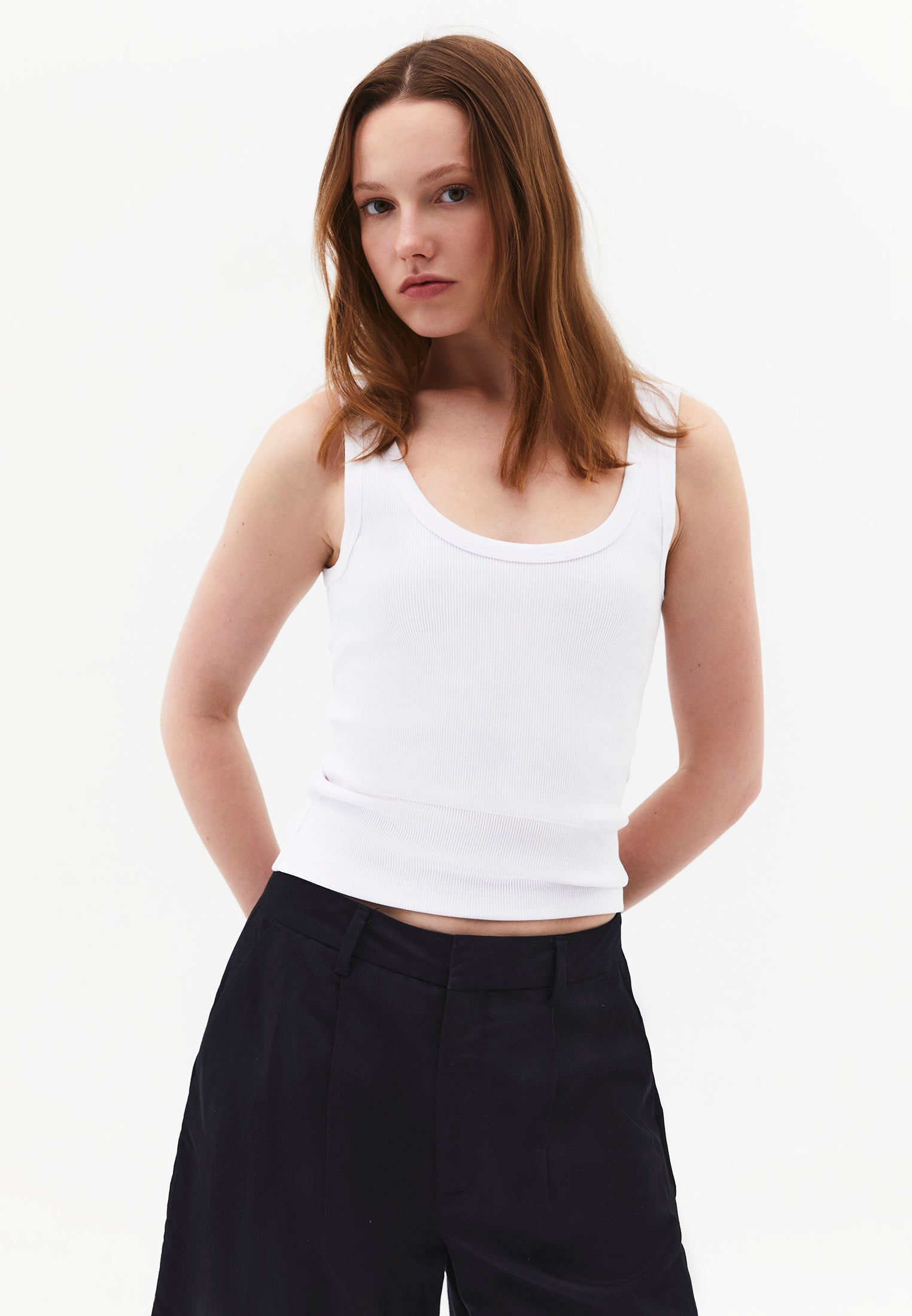 U Neck Bodycon Ribbed Tank Top - WHITE