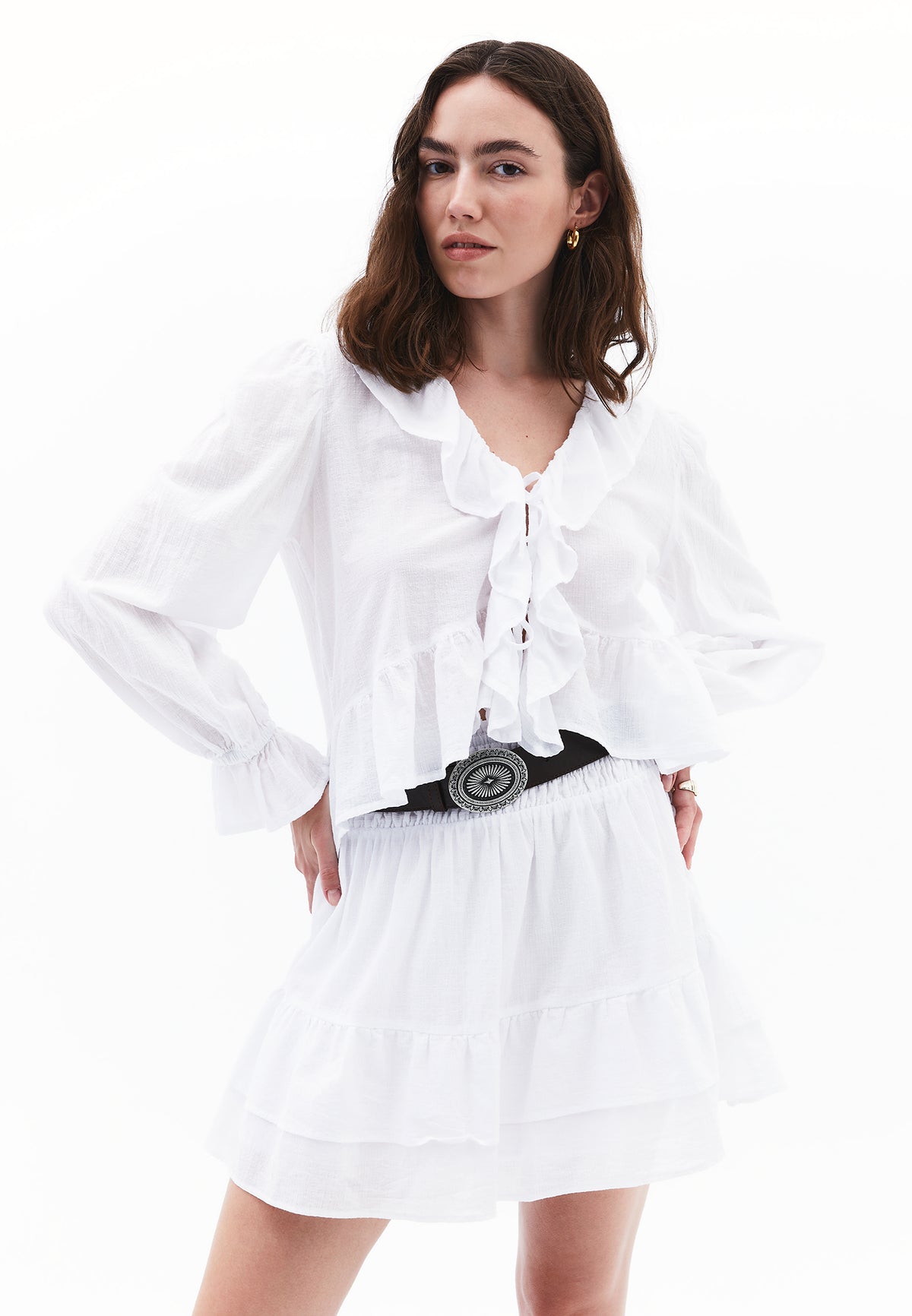 Deep Neck Blouse - White
