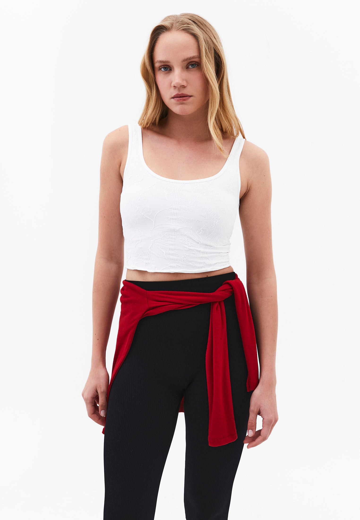 U Neck Sleeveless Cropped Bodycon Tank Top - WHITE