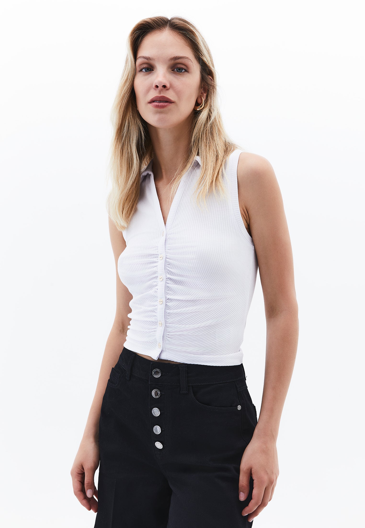 Polo Neck Tank Top - WHITE