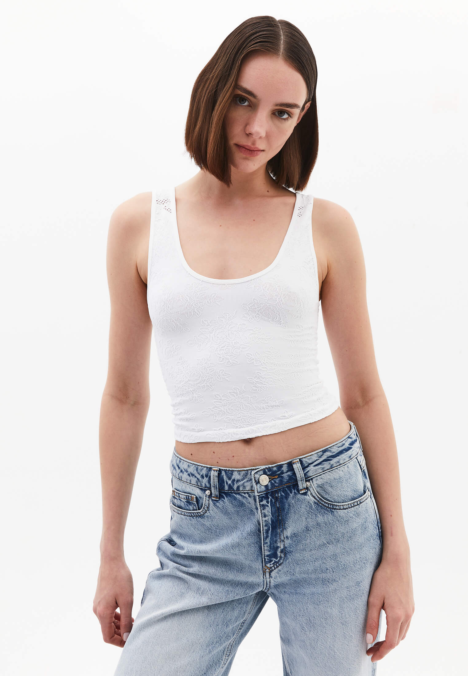 U Neck Bodycon Tank Top - WHITE