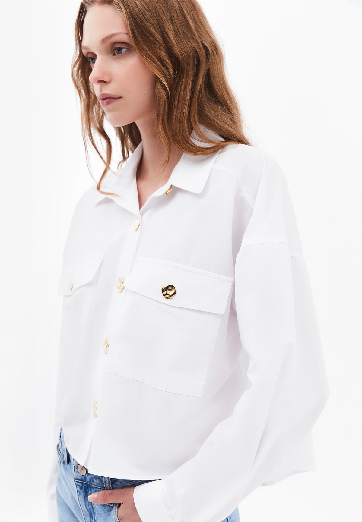 Oversize Button Detailed Shirt - WHITE