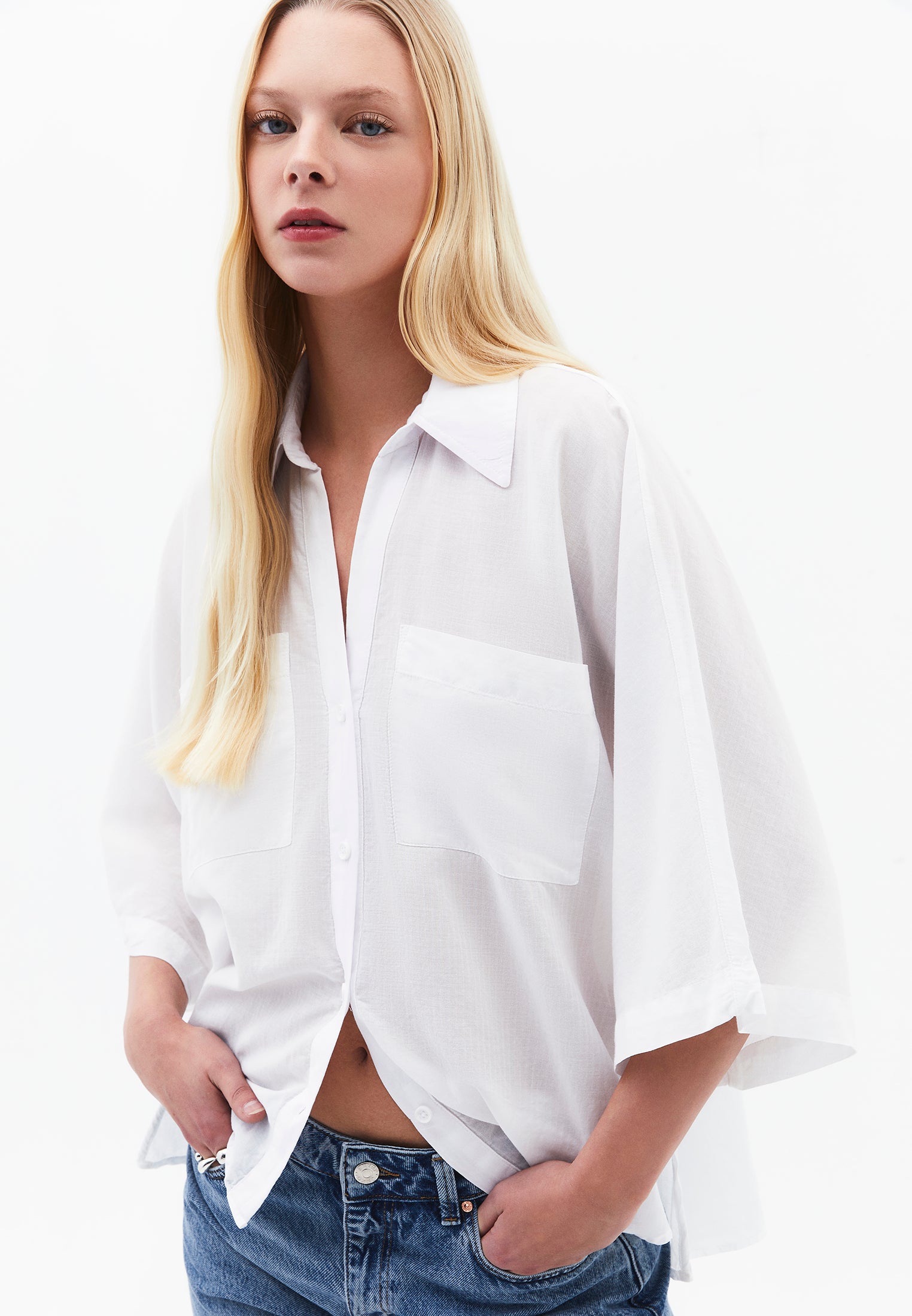 Oversize Shirt With Pocket Detail - WHITE