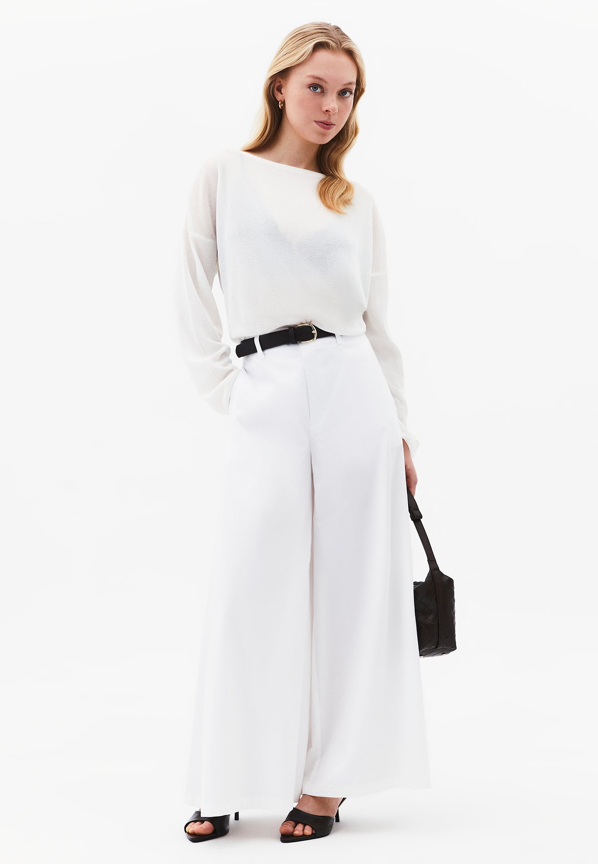 Summer Wide Leg Pants With Belt Detail - White
