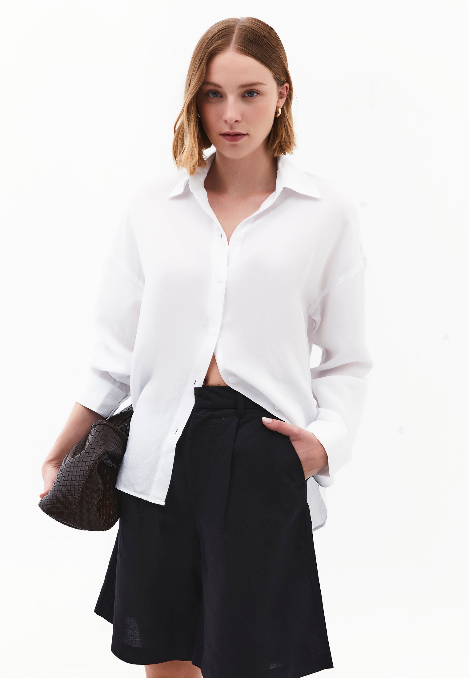 Long Sleeve Shirt With Button Details - WHITE