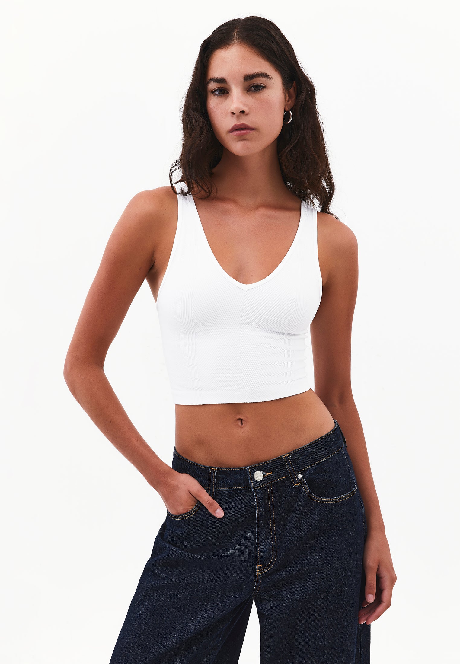 V Neck Bodycon Top - WHITE