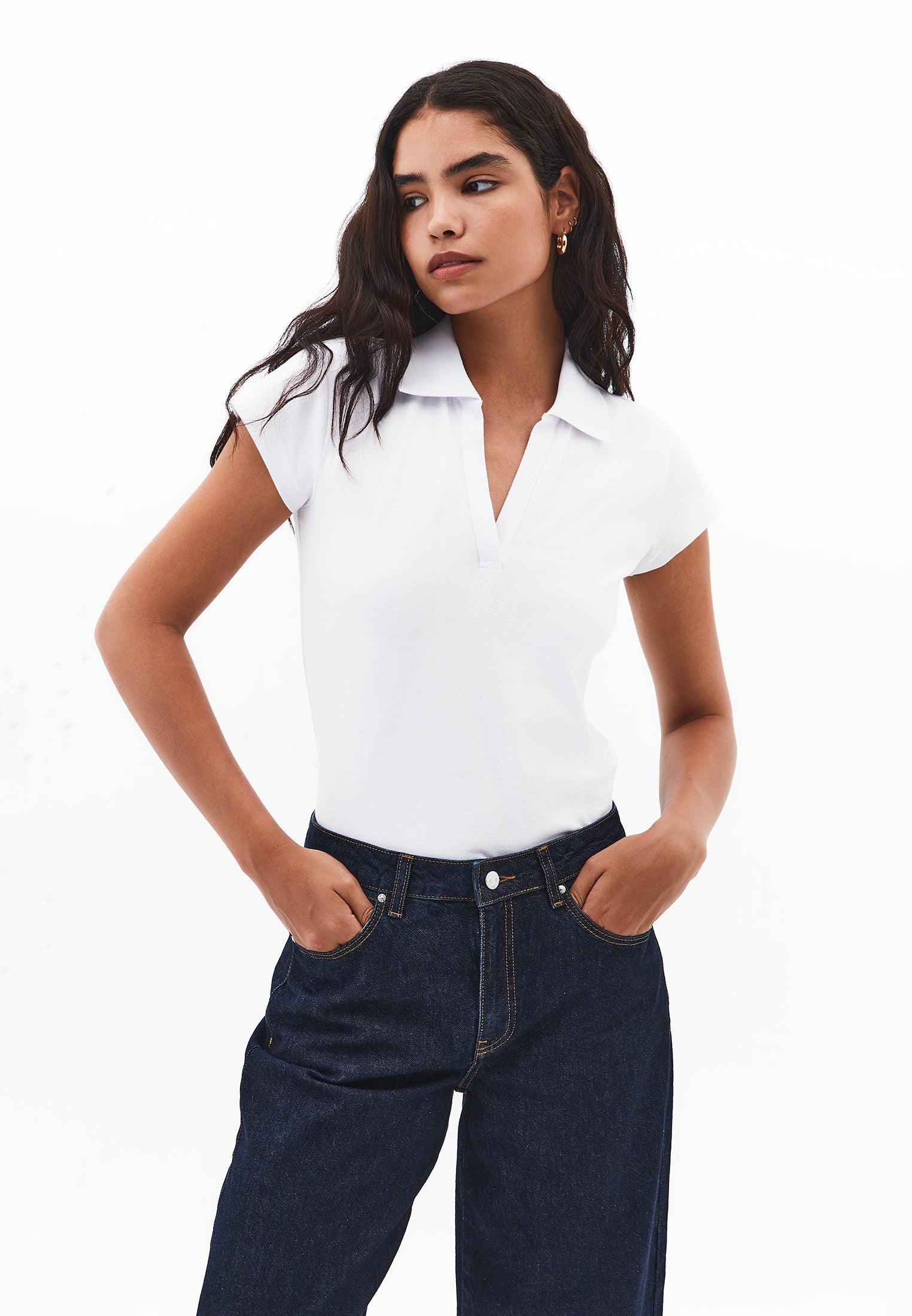 Polo Collar Short Sleeve Standard T-Shirt - WHITE