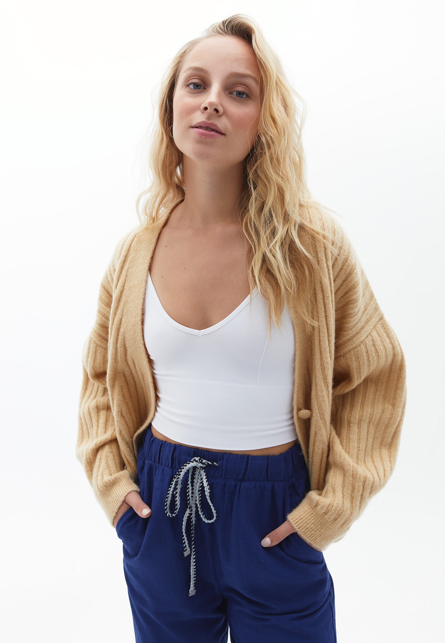 V neck strappy seamless tank top - WHITE