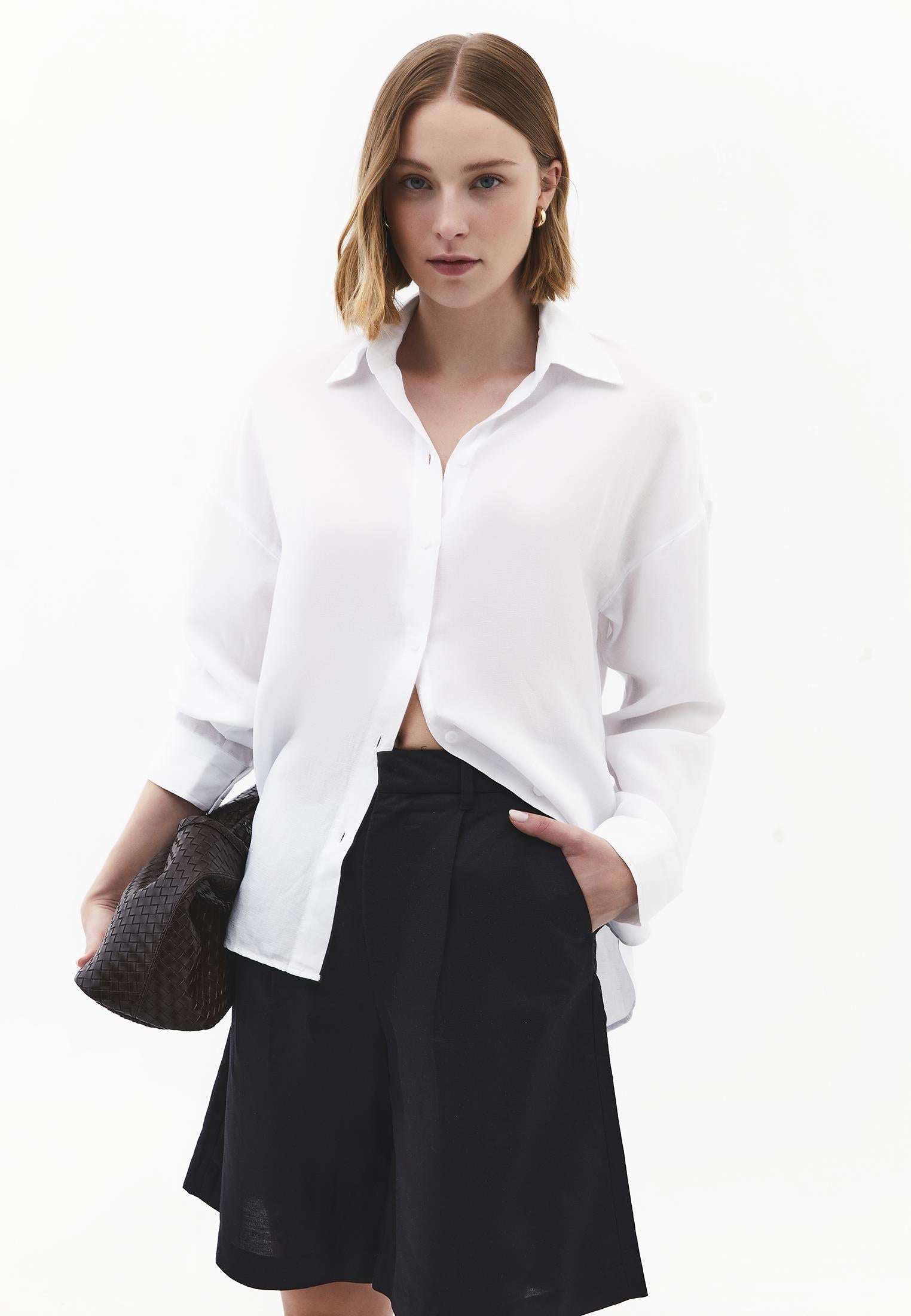 Long Sleeve Shirt With Button Details - WHITE