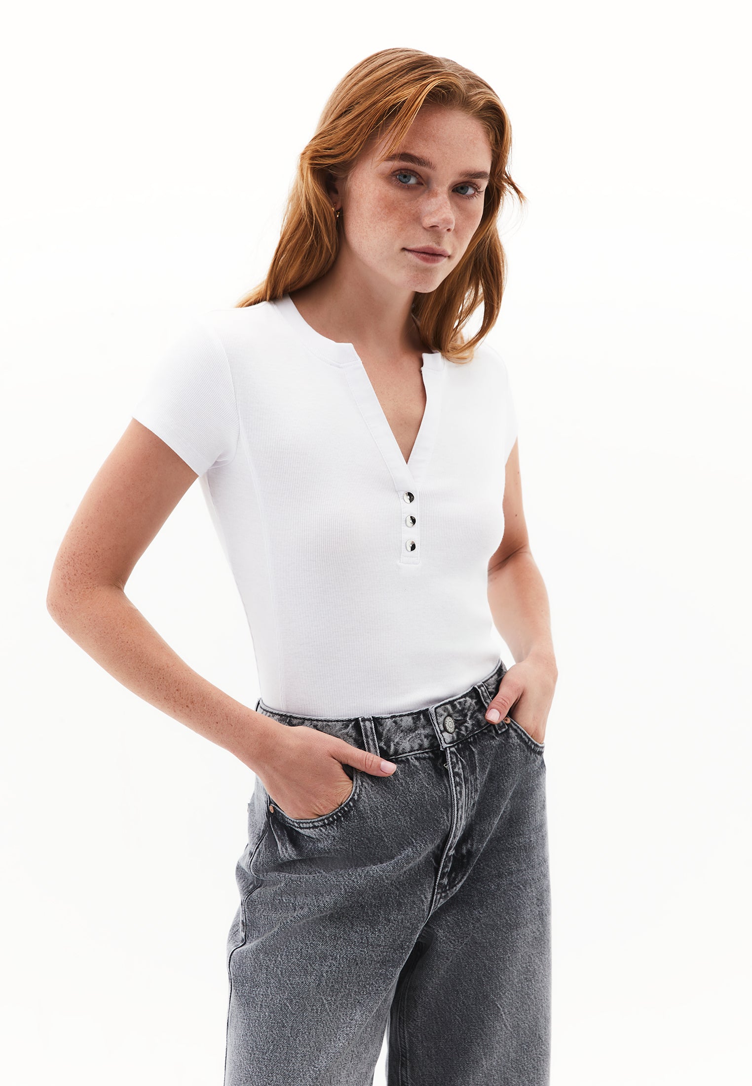 Button Detailed T-Shirt - WHITE