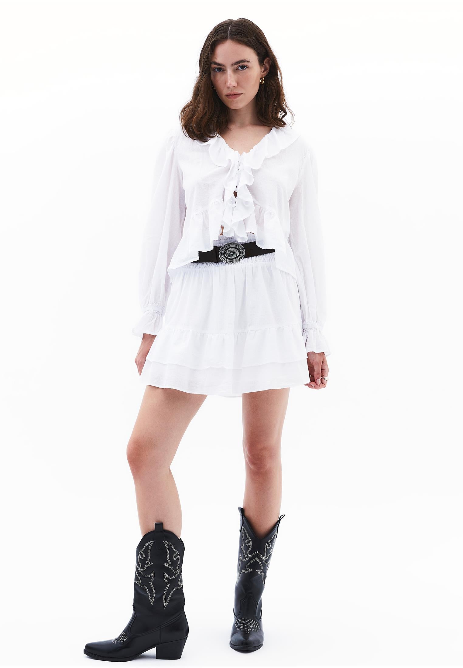 Deep Neck Blouse - WHITE