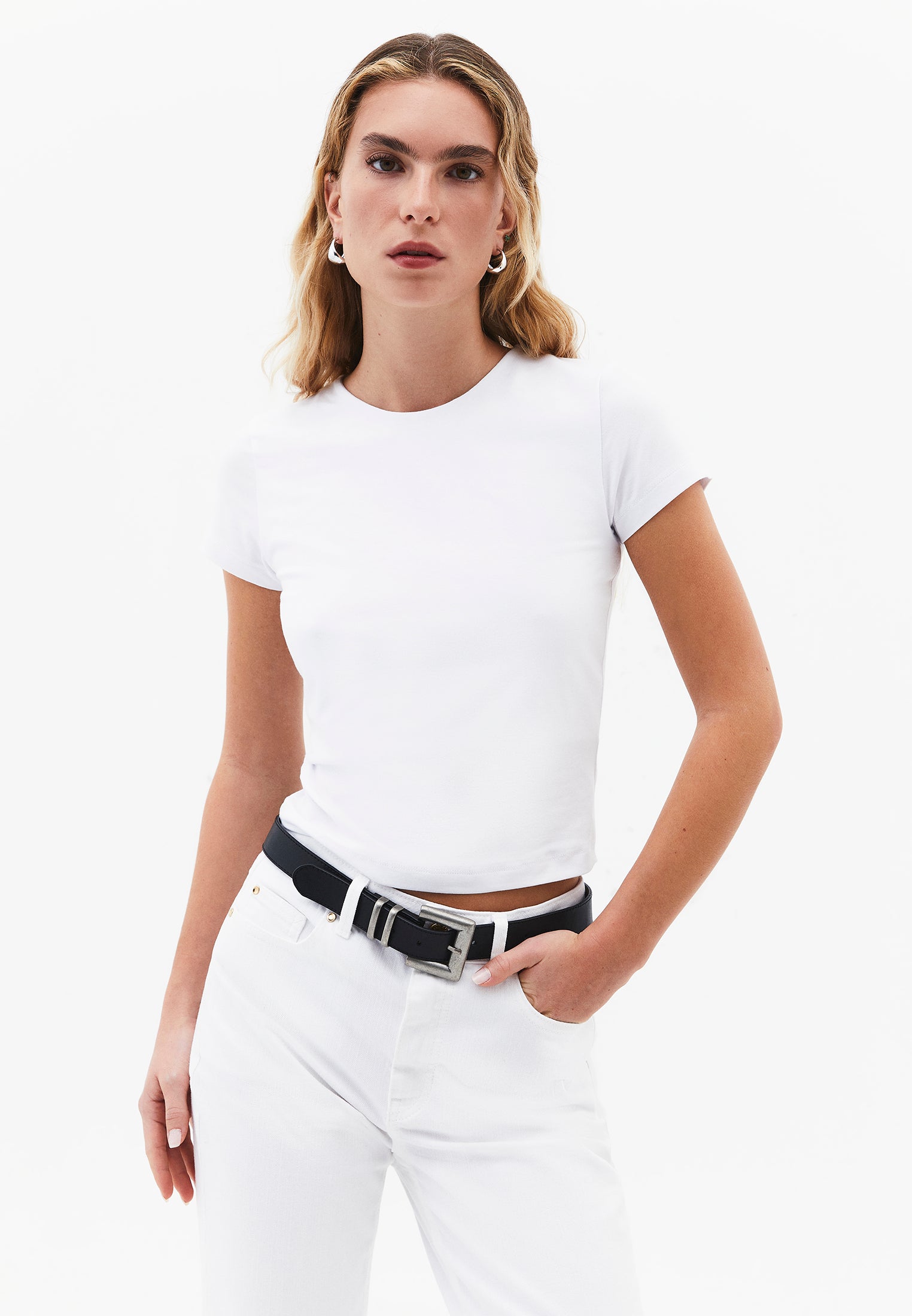 Bodycon T-Shirt Crew Neck - WHITE