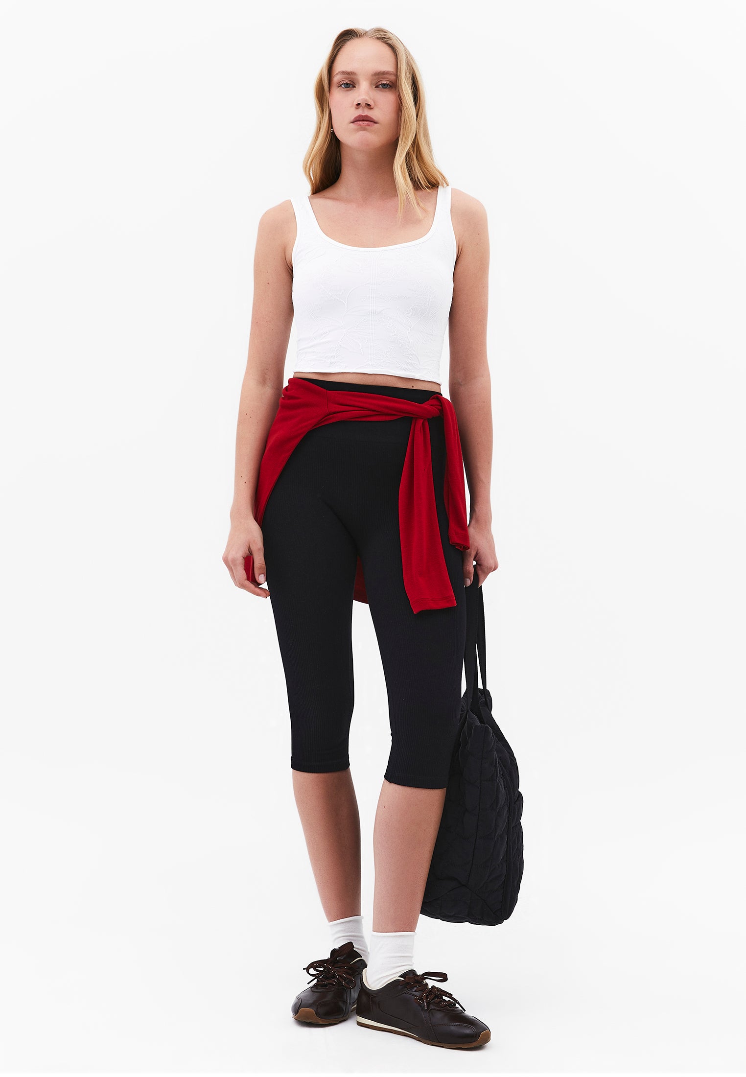 U Neck Sleeveless Cropped Bodycon Tank Top - WHITE
