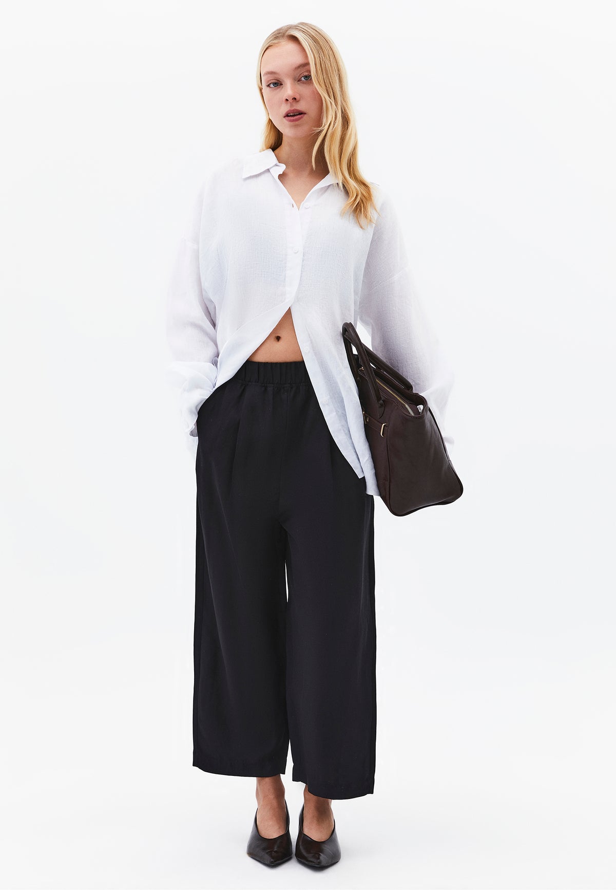 Oversize Shirt Collar Long Shirt - White