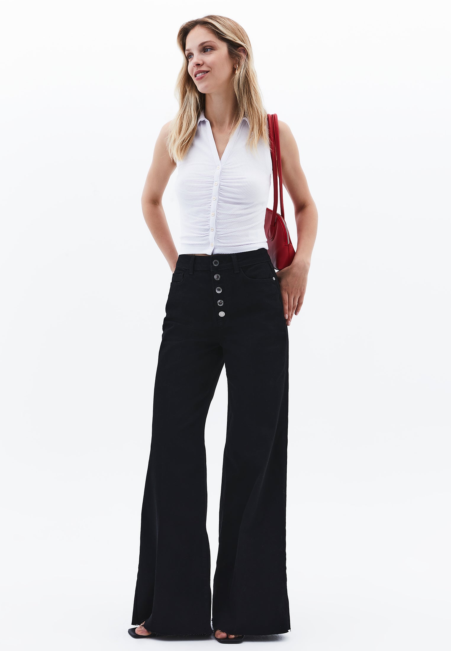 Polo Neck Tank Top - WHITE