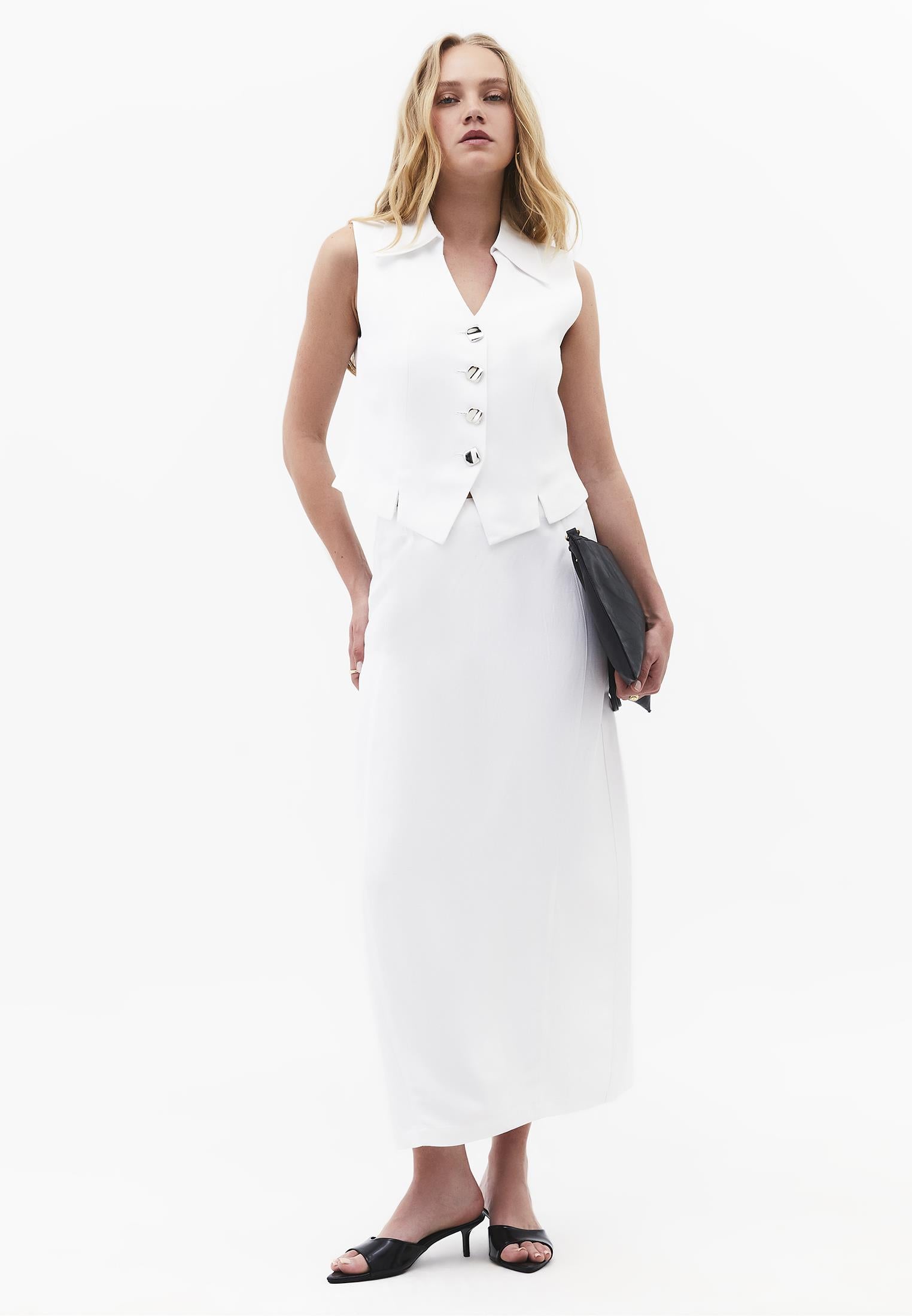 Vest With Shirt Collar And Standard Button Details - WHITE