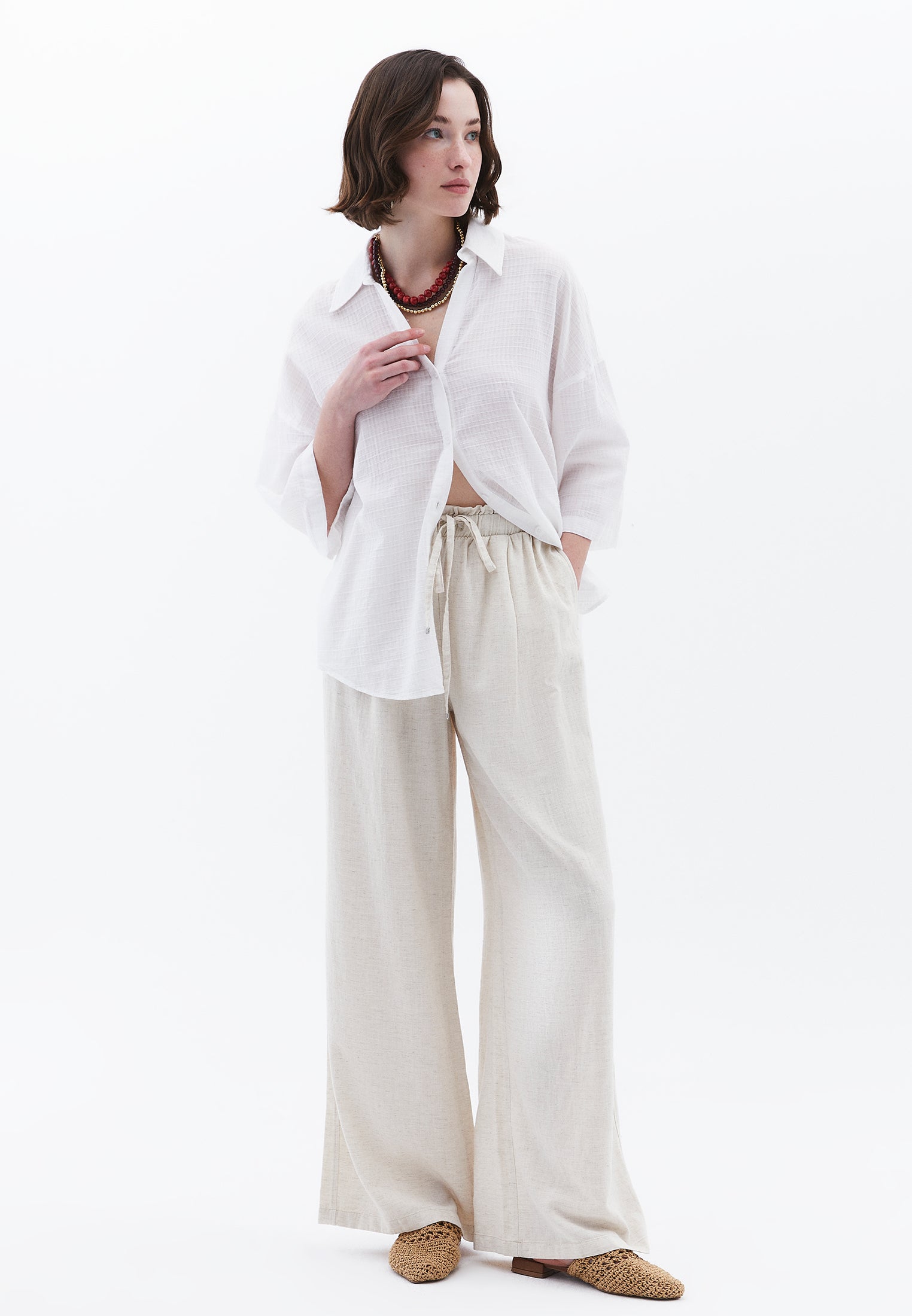 Button Detailed Oversize Shirt - WHITE