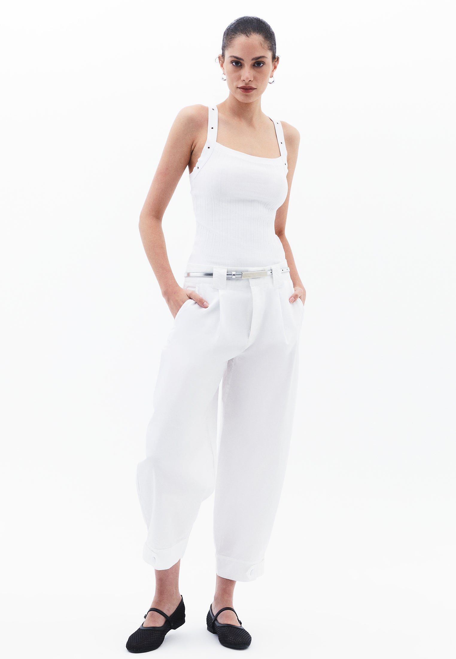 Pleated Cotton Pants - WHITE