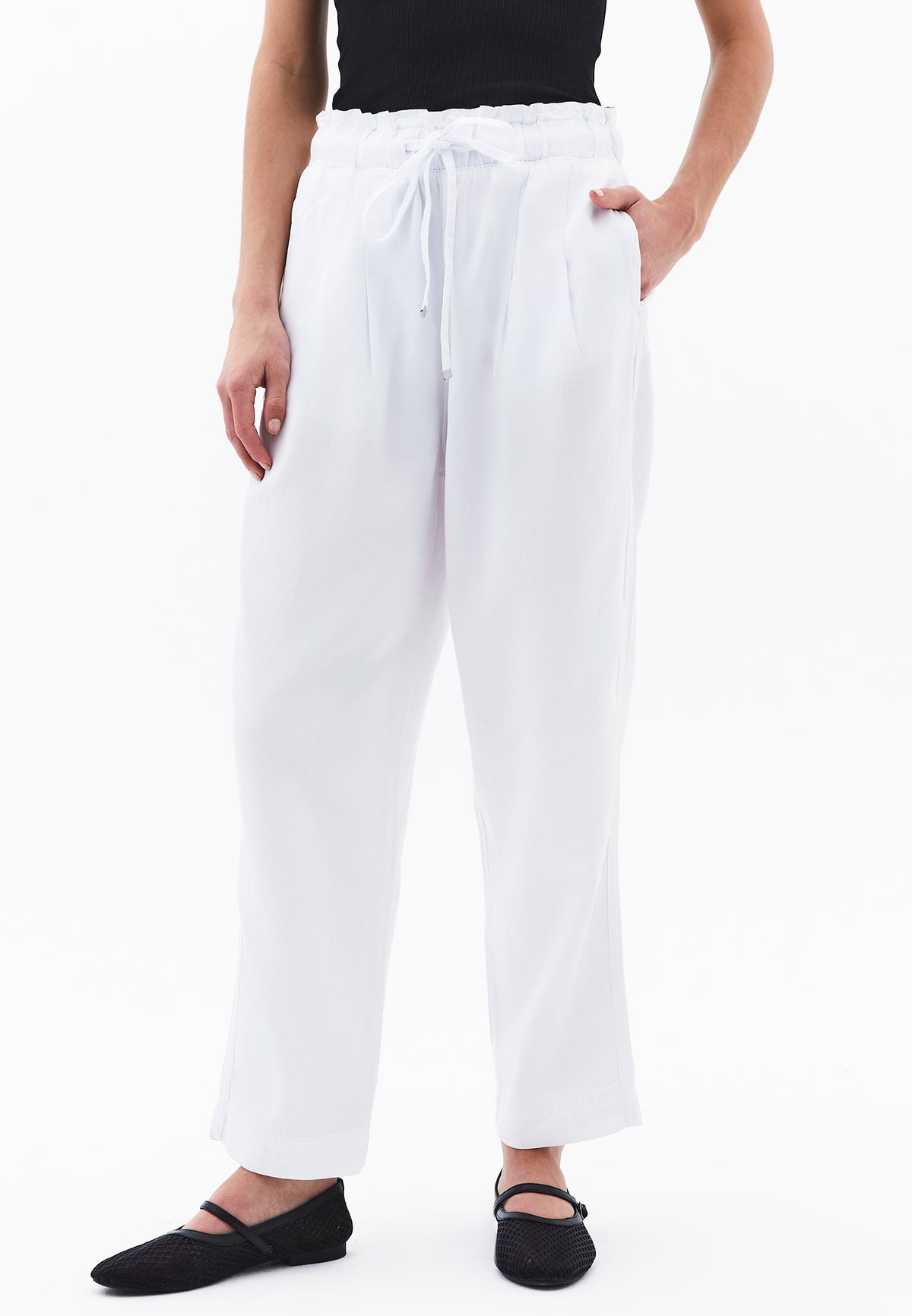 Pleated Ultra High Waist Baggy Pants - White