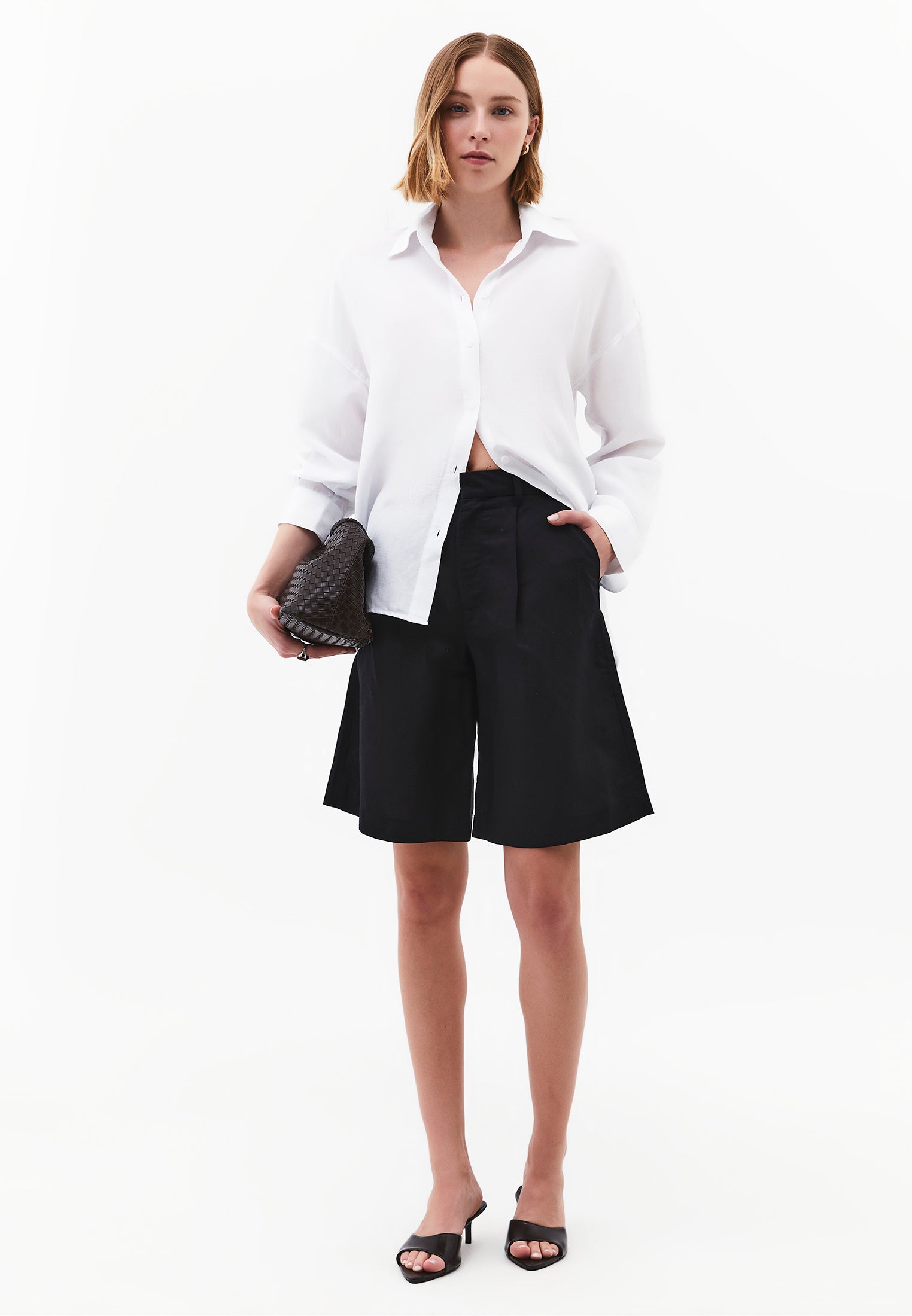 Long Sleeve Shirt With Button Details - WHITE
