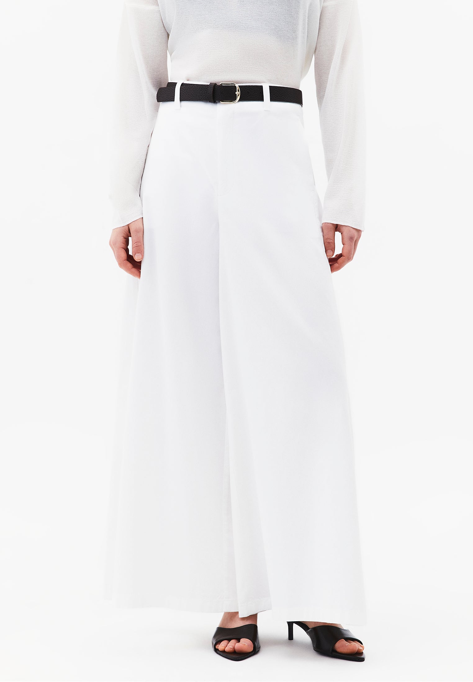 Summer Wide Leg Pants With Belt Detail - WHITE