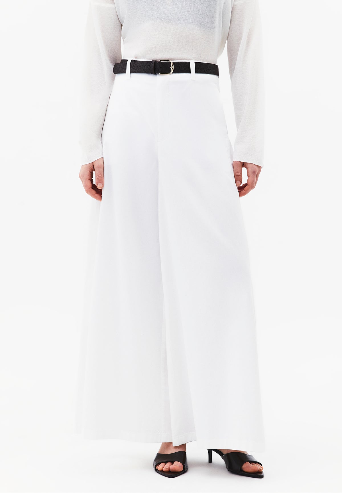 Summer Wide Leg Pants With Belt Detail - White