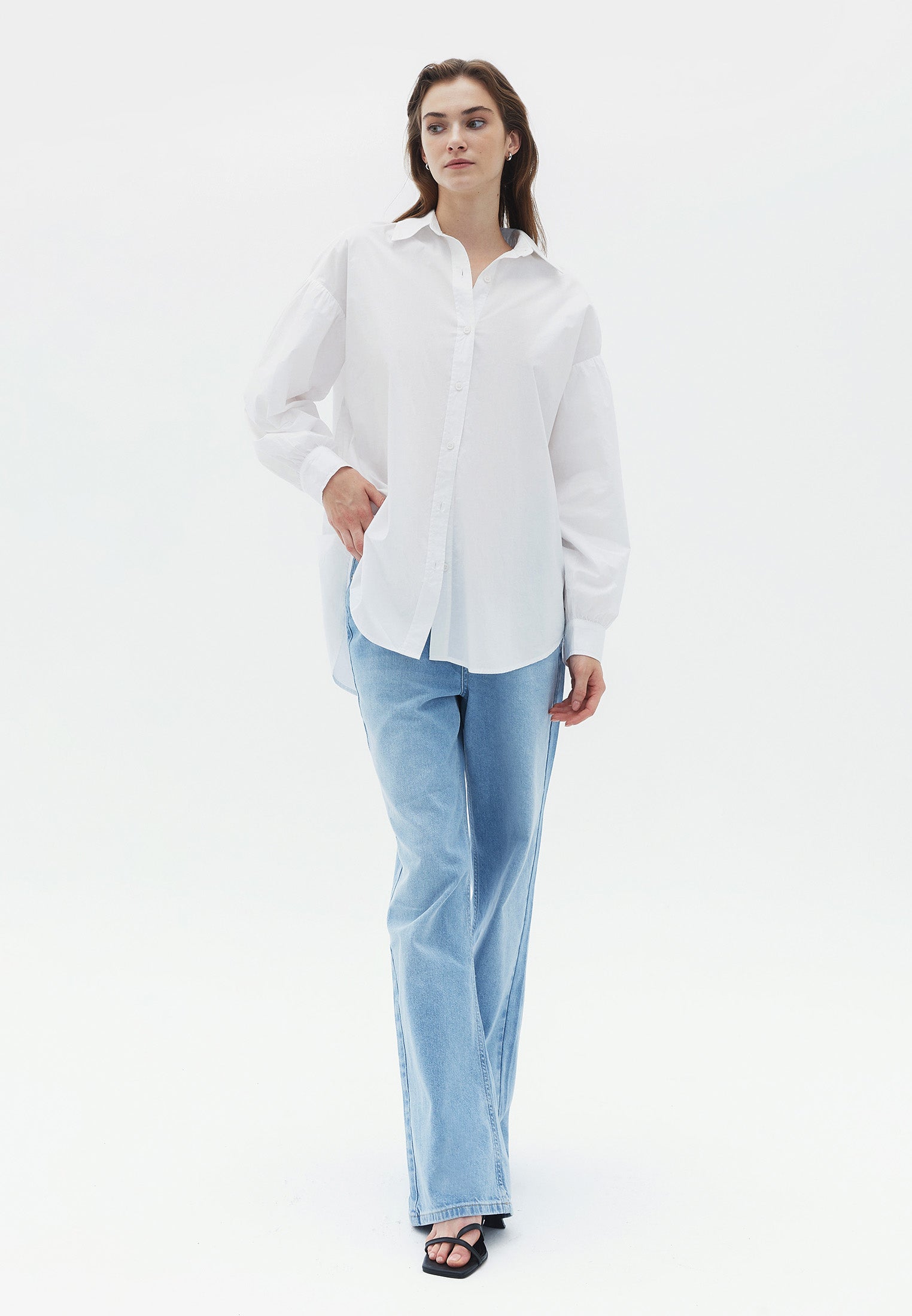 قميص تونيك بجيوب - أبيض