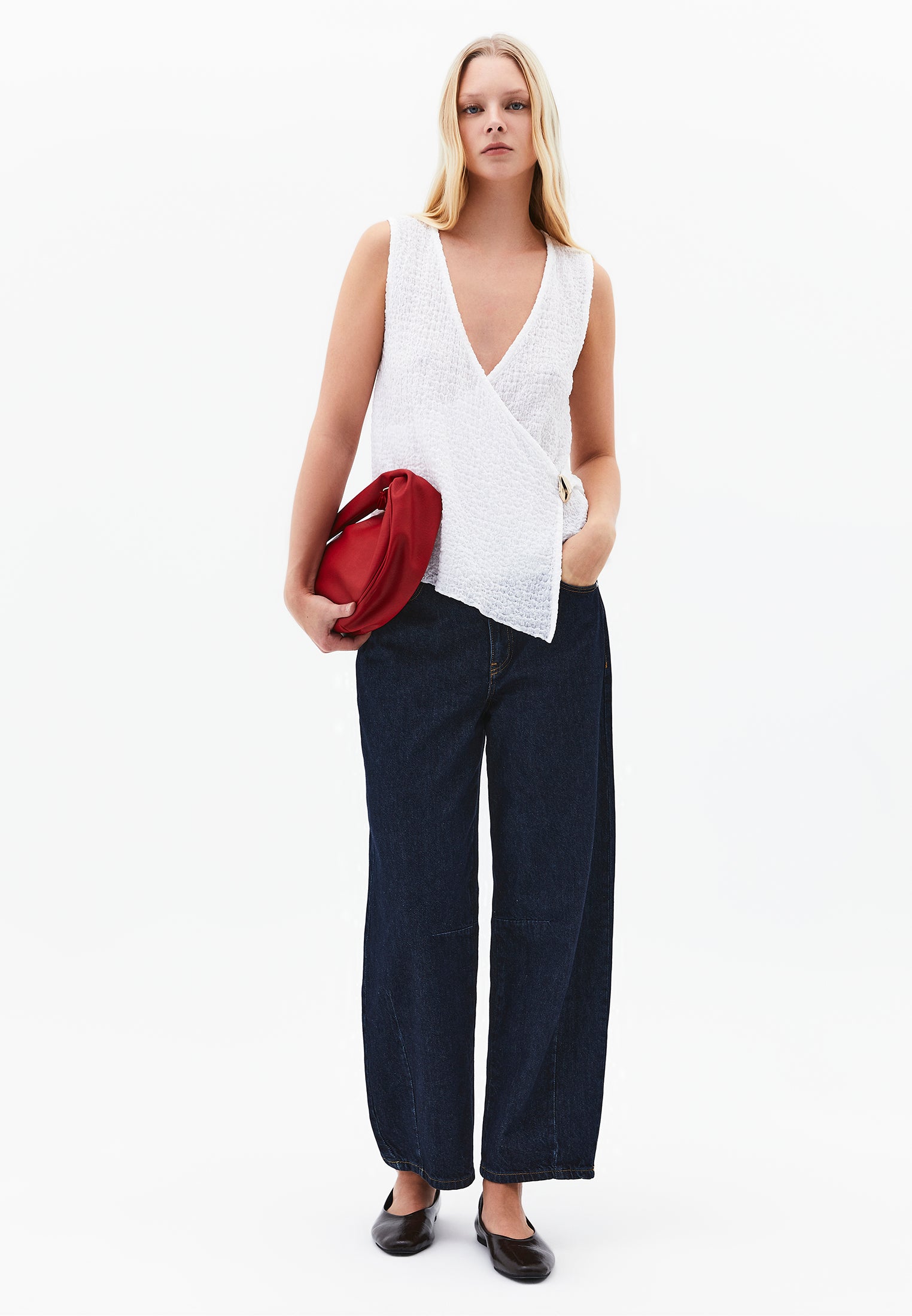 V Neck Blouse Without Sleeve Detail - WHITE