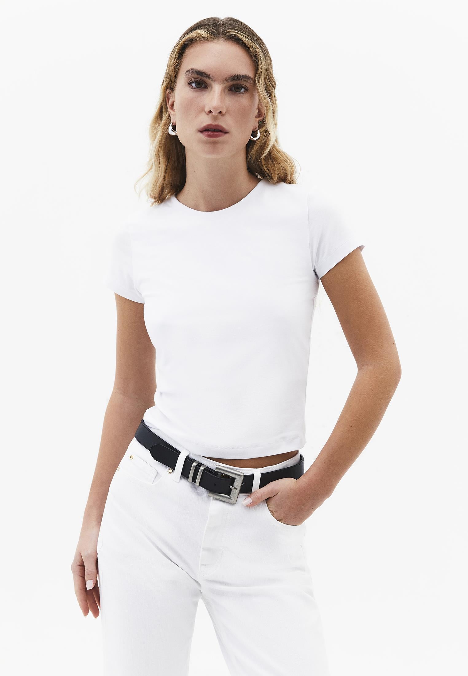 Bodycon T-Shirt Crew Neck - WHITE