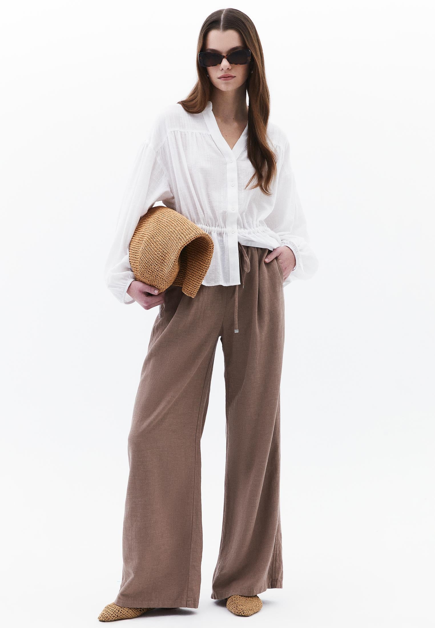 Balloon Sleeve Cotton Shirt - WHITE