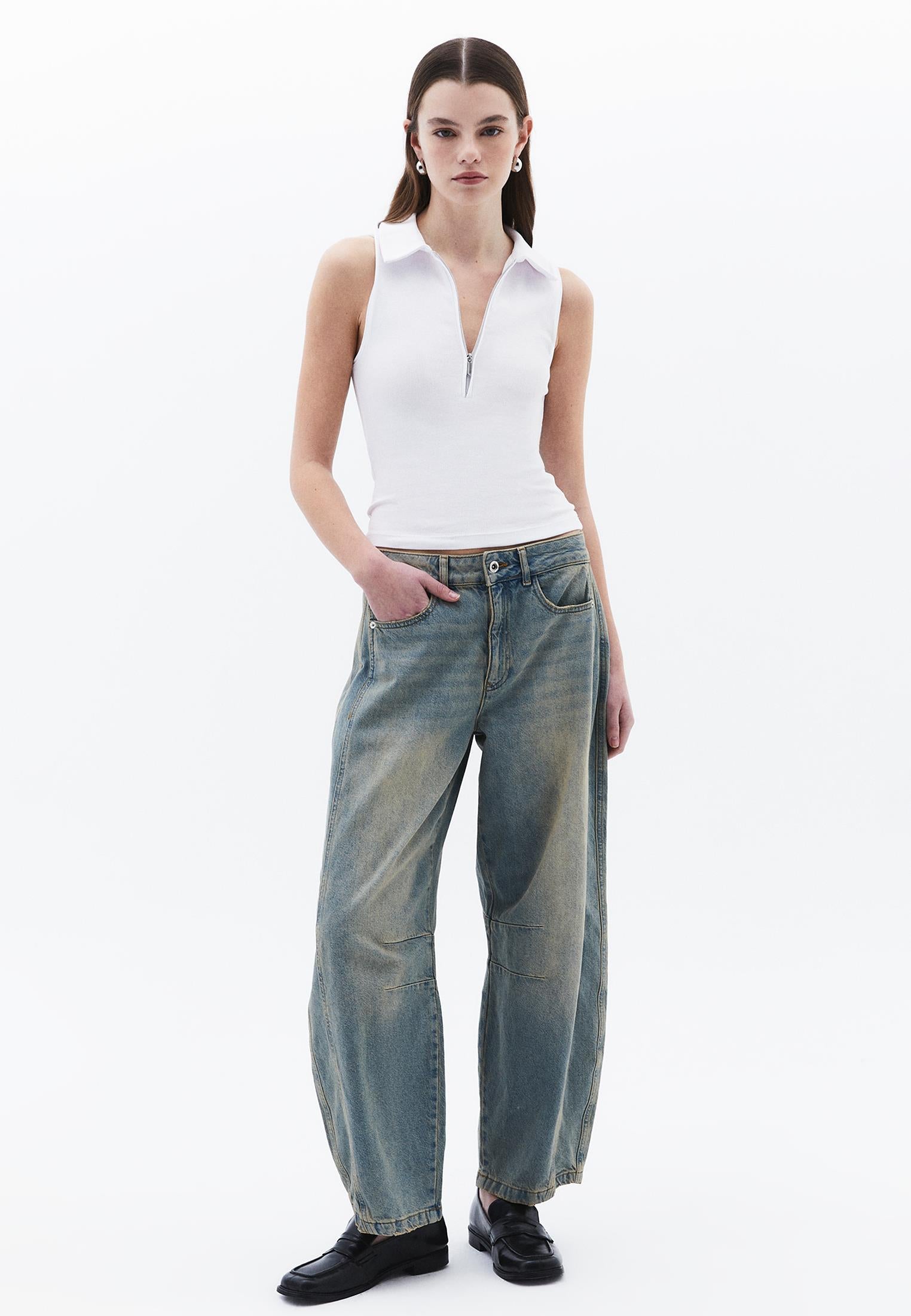 Polo Neck Tank Top - WHITE