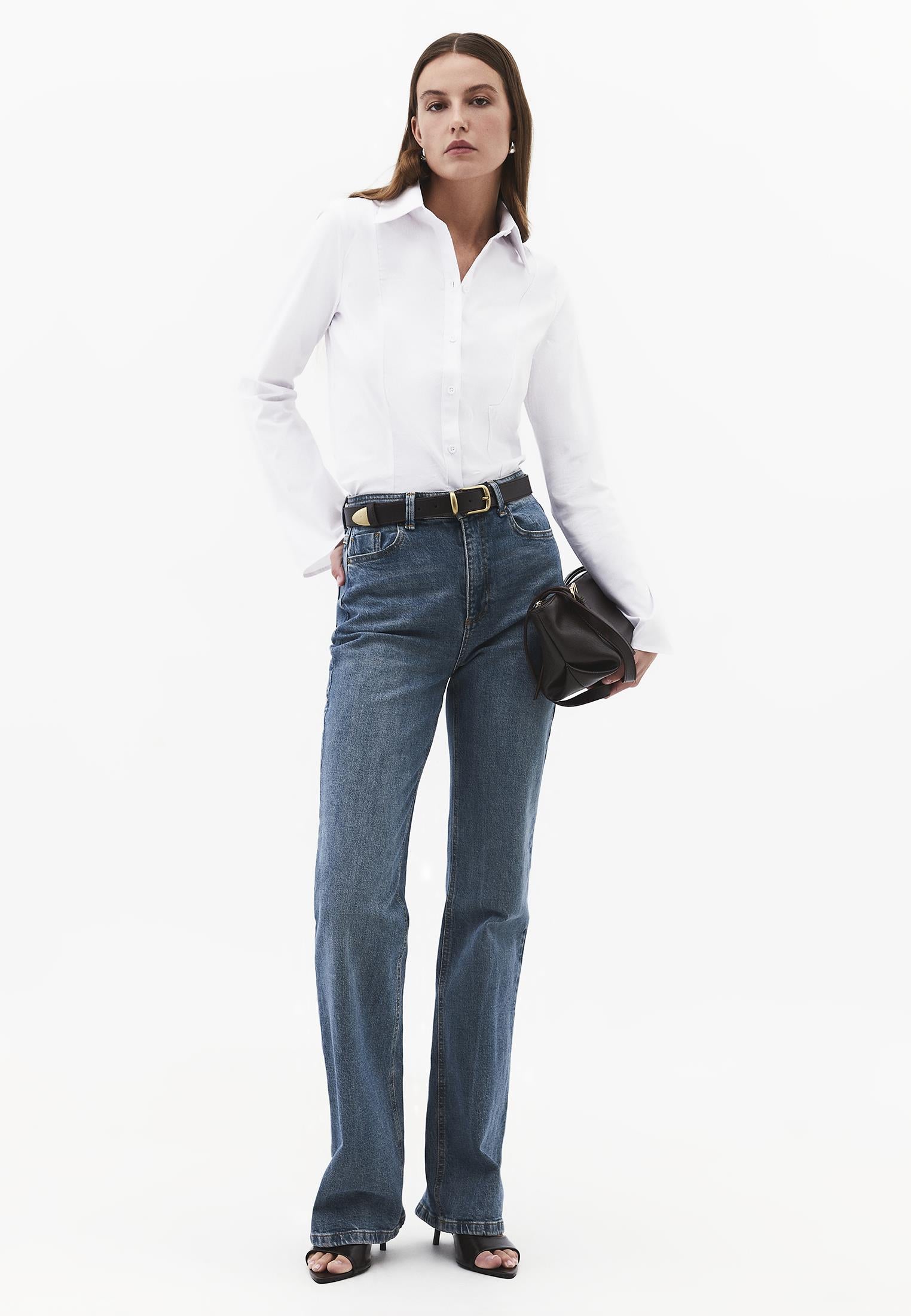 Shirt Collar Long Sleeve Buttoned Shirt - WHITE