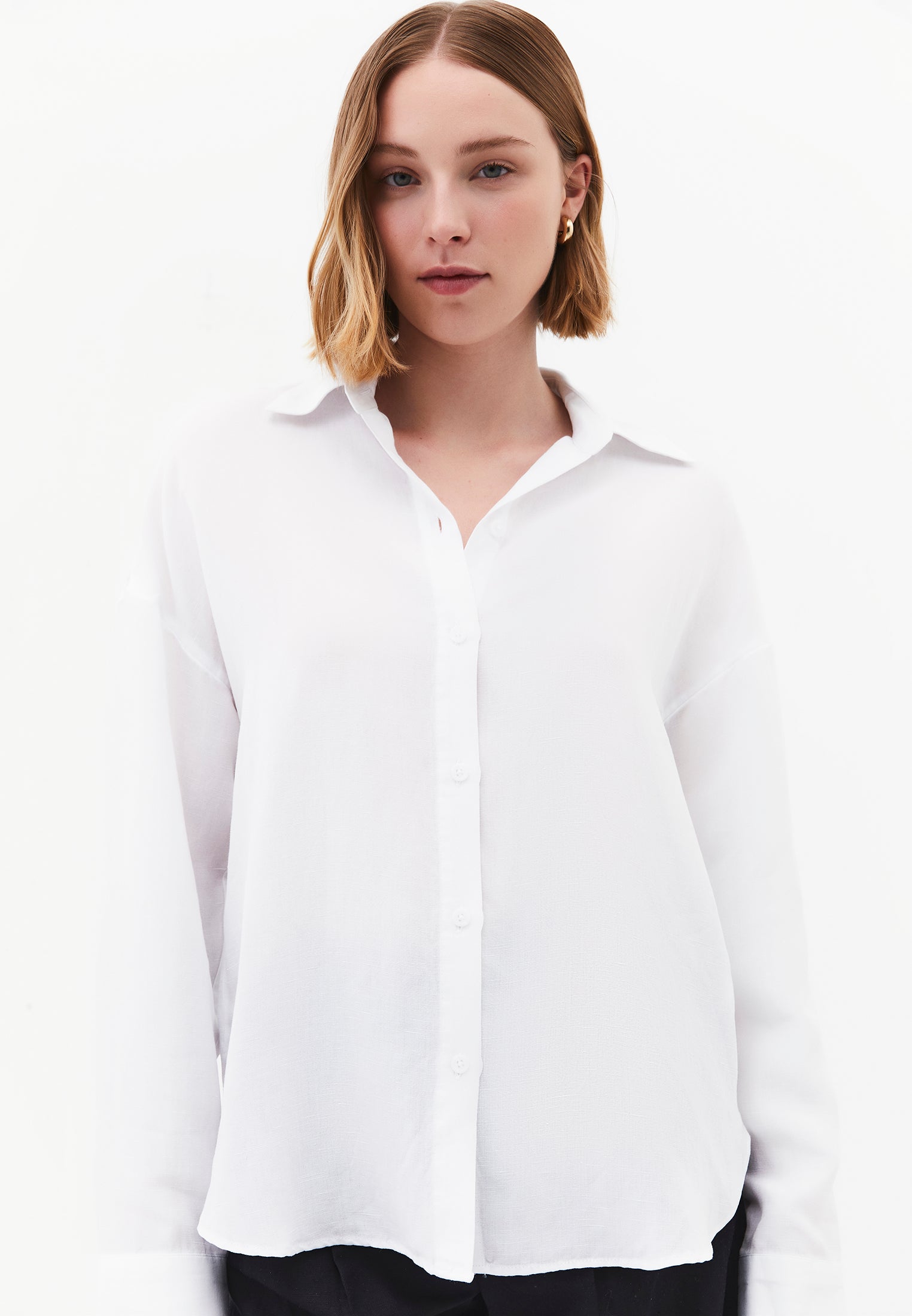 Long Sleeve Shirt With Button Details - WHITE