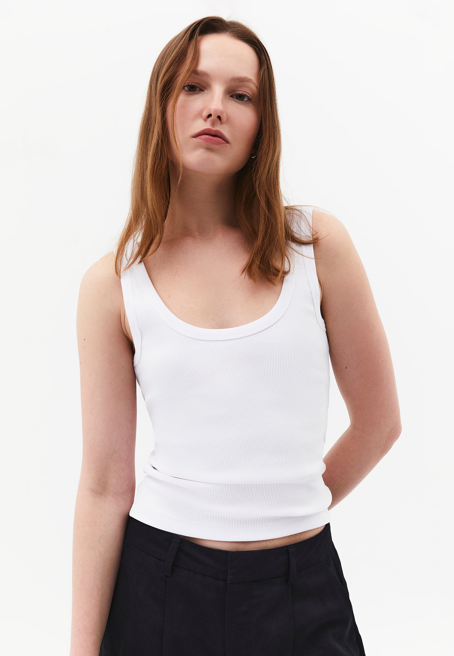 U Neck Bodycon Ribbed Tank Top - WHITE