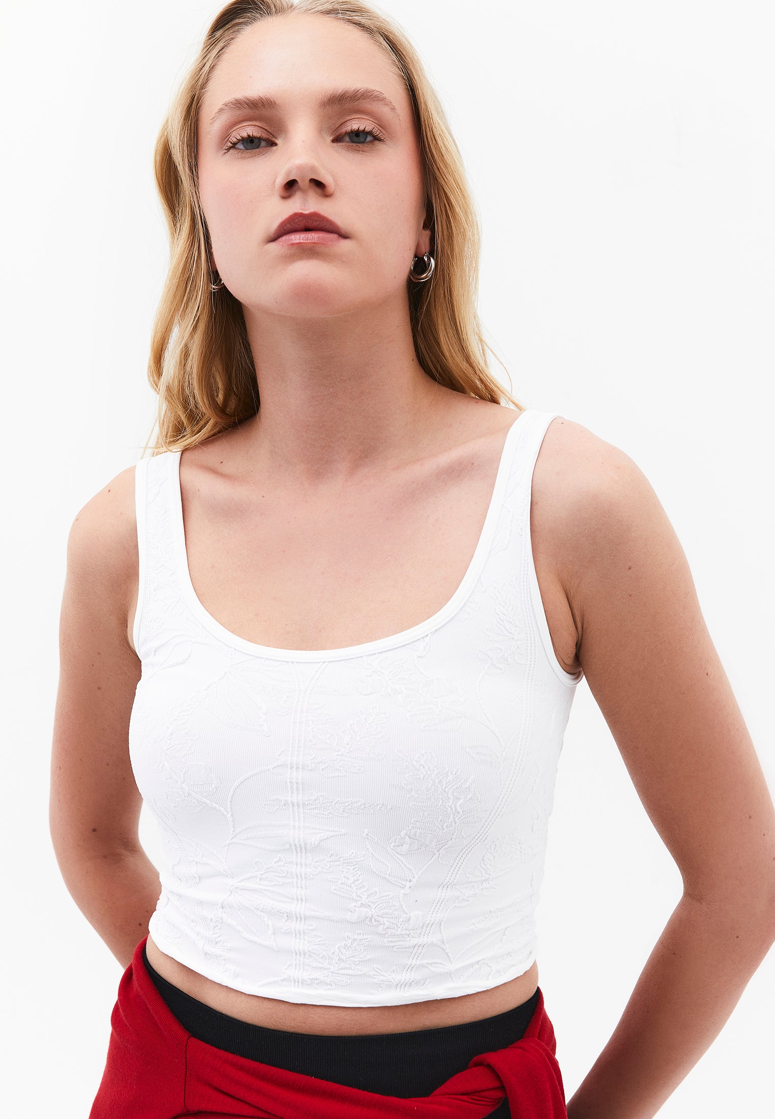 U Neck Sleeveless Cropped Bodycon Tank Top - WHITE