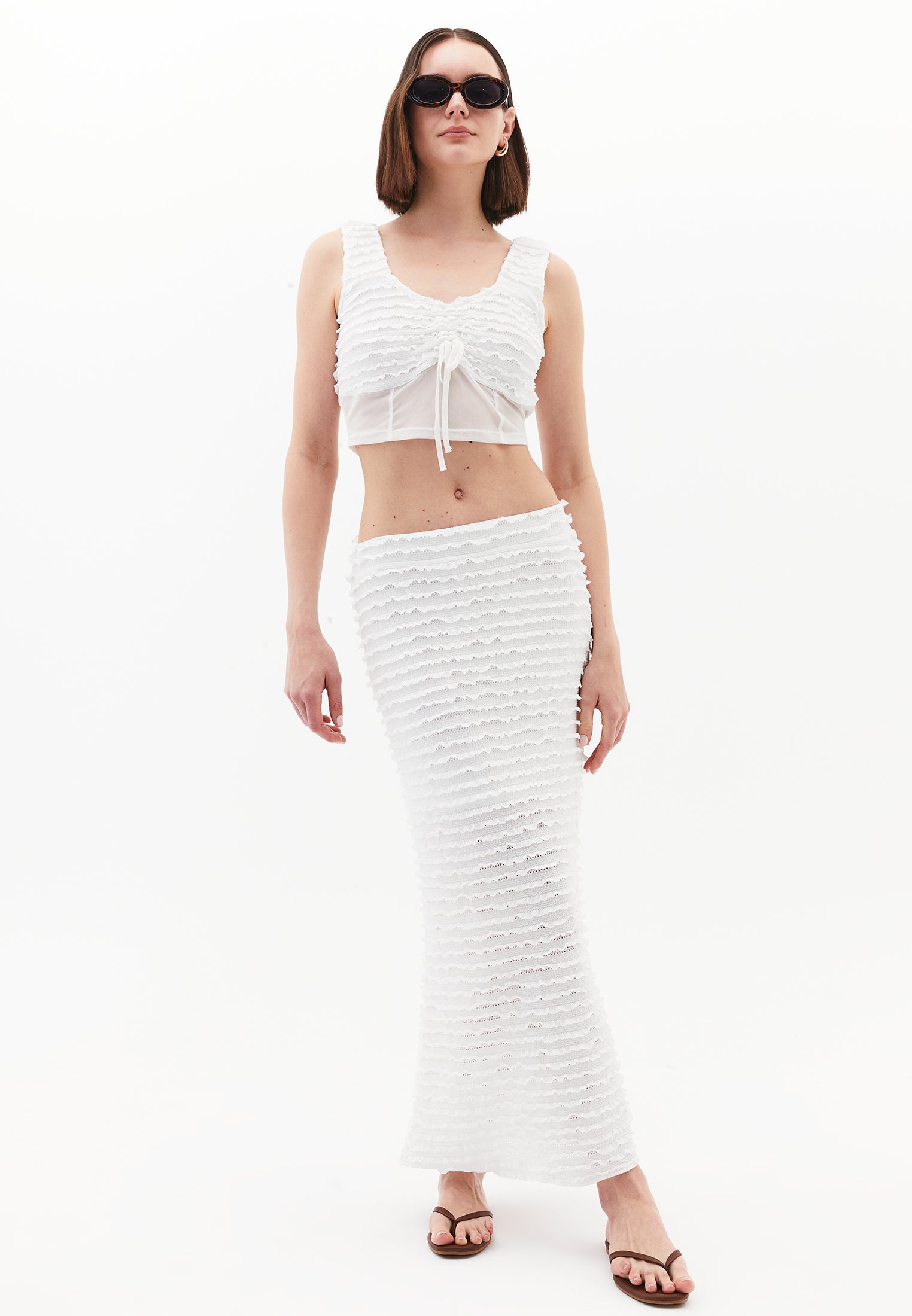Cut Out V Neck Blouse - WHITE