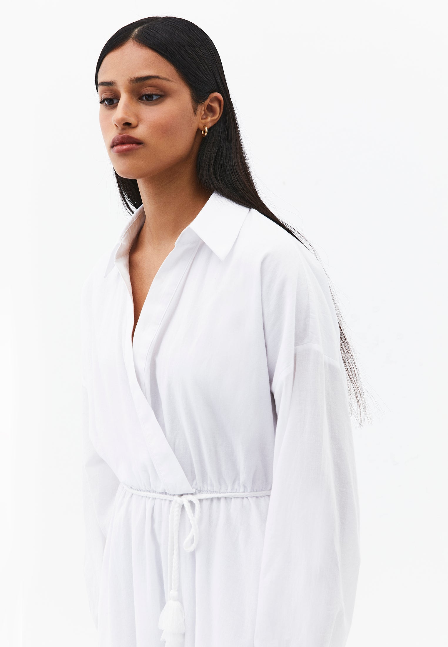 A-Line Long Shirt Collar Dress With Belt Detail